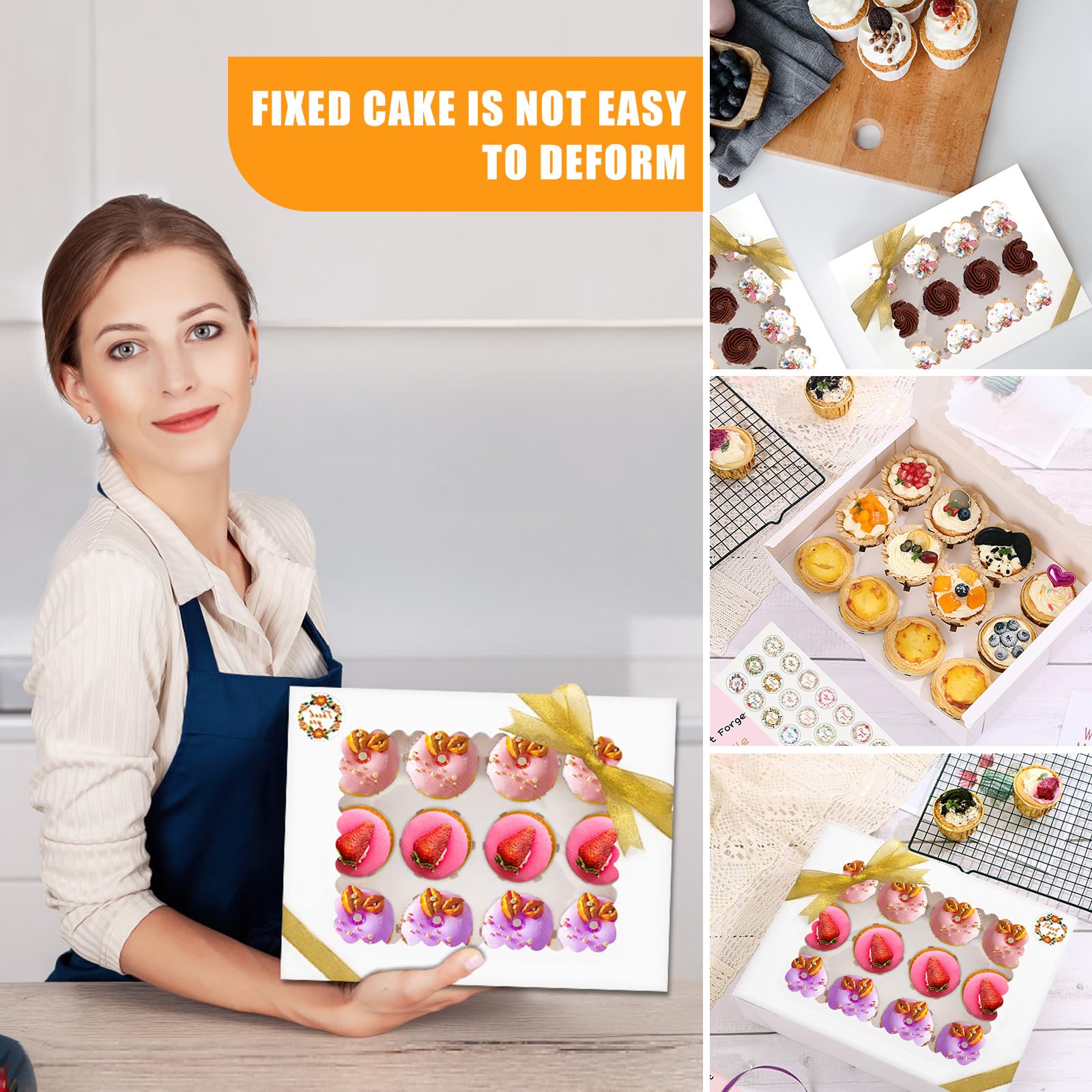 UCAMP 16 Pezzi Scatole per Cupcakei,Scatola per Muffin con Finestra,Scatole per Dolci con Spago,Adesivi e biglietti d'auguri,per Alimentiper Pasticcini,adatta per Natale,Compleanni,Matrimoni