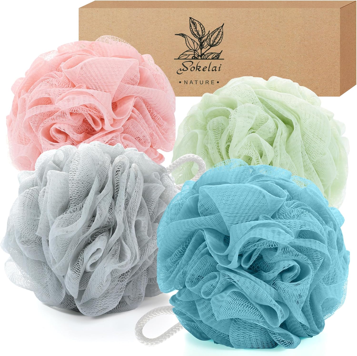 Luffa Sponges Loofahs Shower Puffs for Body Wash, Bath Sponge Mesh