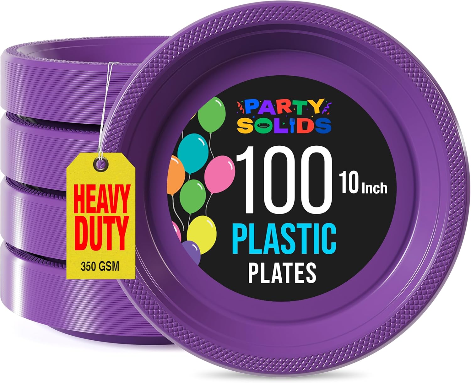 Exquisite Party Solids Purple Plastic Plates For Party 10" Purple Disposable Plates For Party Supplies 100 Pcs Plastic Dinnerware Sets Heavy Duty 350 GSM Disposable Dinnerware Set