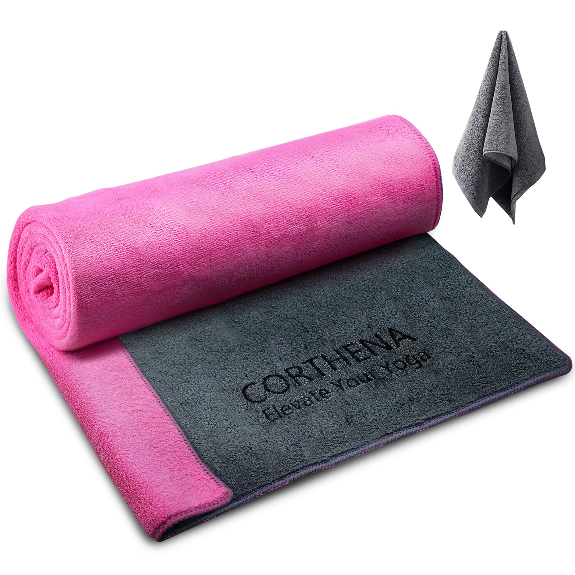 Yoga Mat Towel with Hand Towel Extra Thick 600GSM Soft Hot Yoga Towel Non-Slip and Sweat Absorbent for