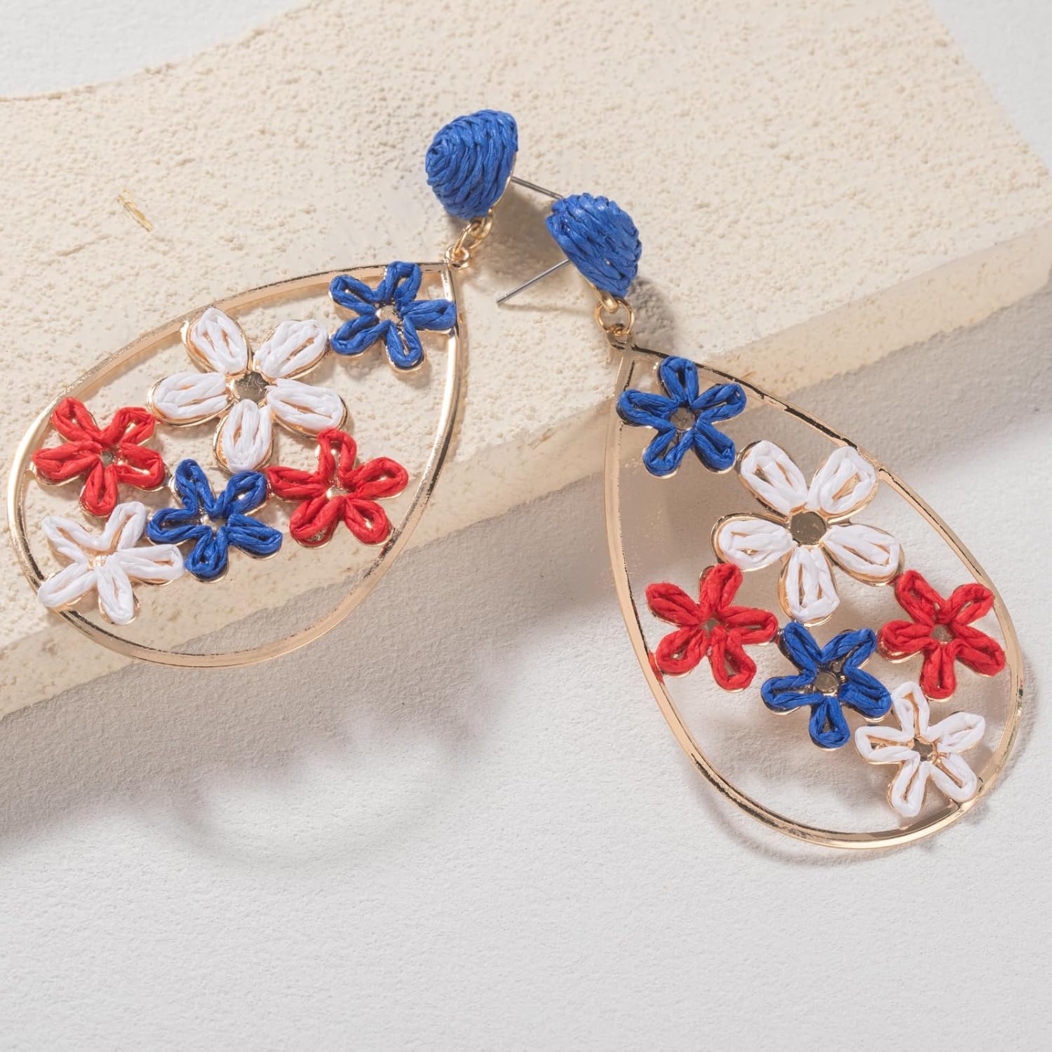 Flower Teardrop Earrings Boho Raffia Earrings Cute Floral Dangle Earrings Trendy Statement Jewelry for Women - Image 5