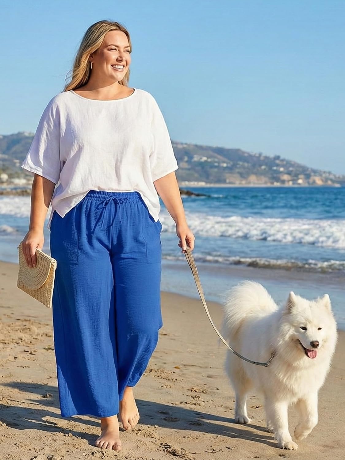 Lastshe Women's Plus Size Wide Leg Pants High Waist Loose Casual Palazzo Trousers with Pockets Spring Clothes - Image 3