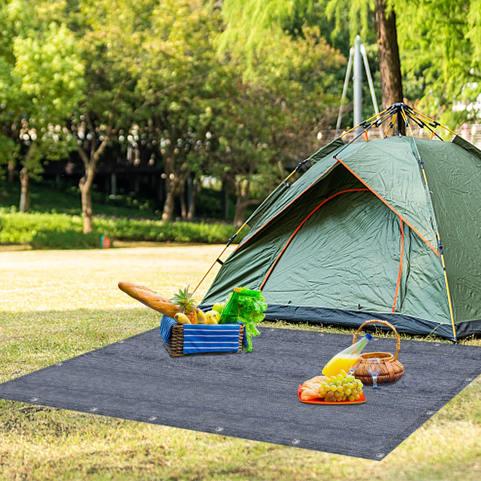 UISEBRT Vorzeltteppich Campingmatte mit Tragetasche + Heringe Atmungsaktiv Zeltteppich HDPE Markisenteppich Zeltunterlage Outdoor Campingteppich Verschiedene Größen Bläulich-grau