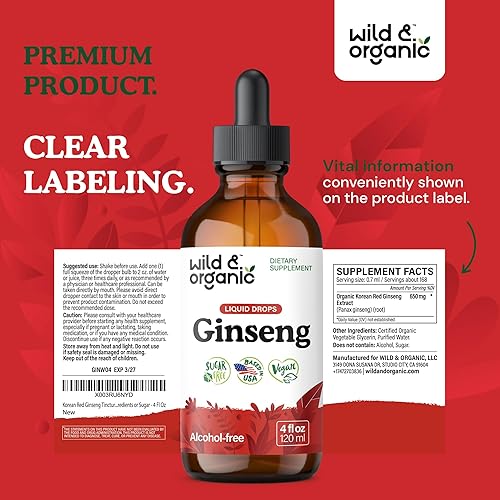 Vista 9 de Wild & Organic Korean Panax Ginseng Extracto líquido – Suplemento de raíz de ginseng rojo para el bienestar general – Gotas de apoyo inmunológico