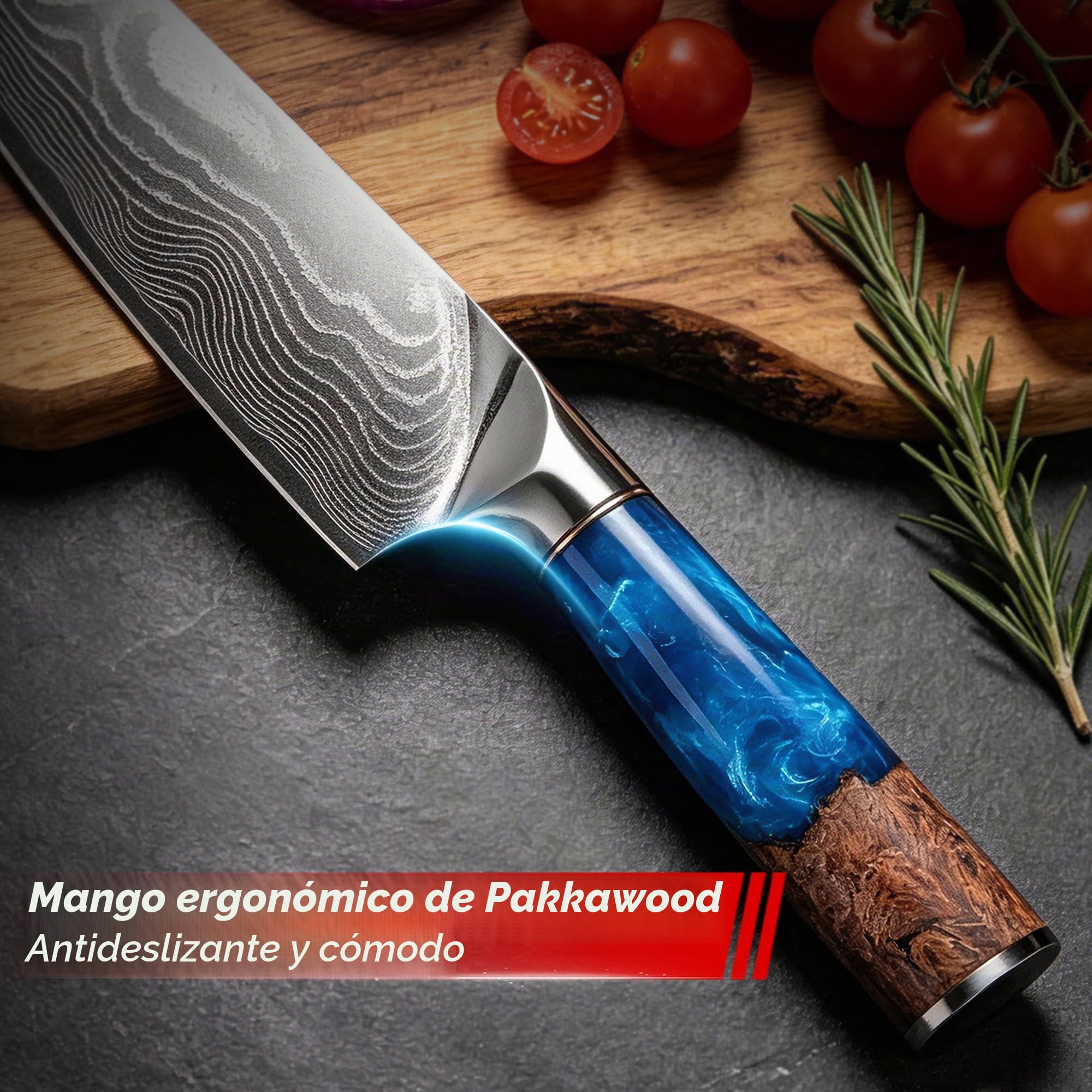 Cuchillo Chef 20 cm Damasco - Mango Ergonómico Himmelblau