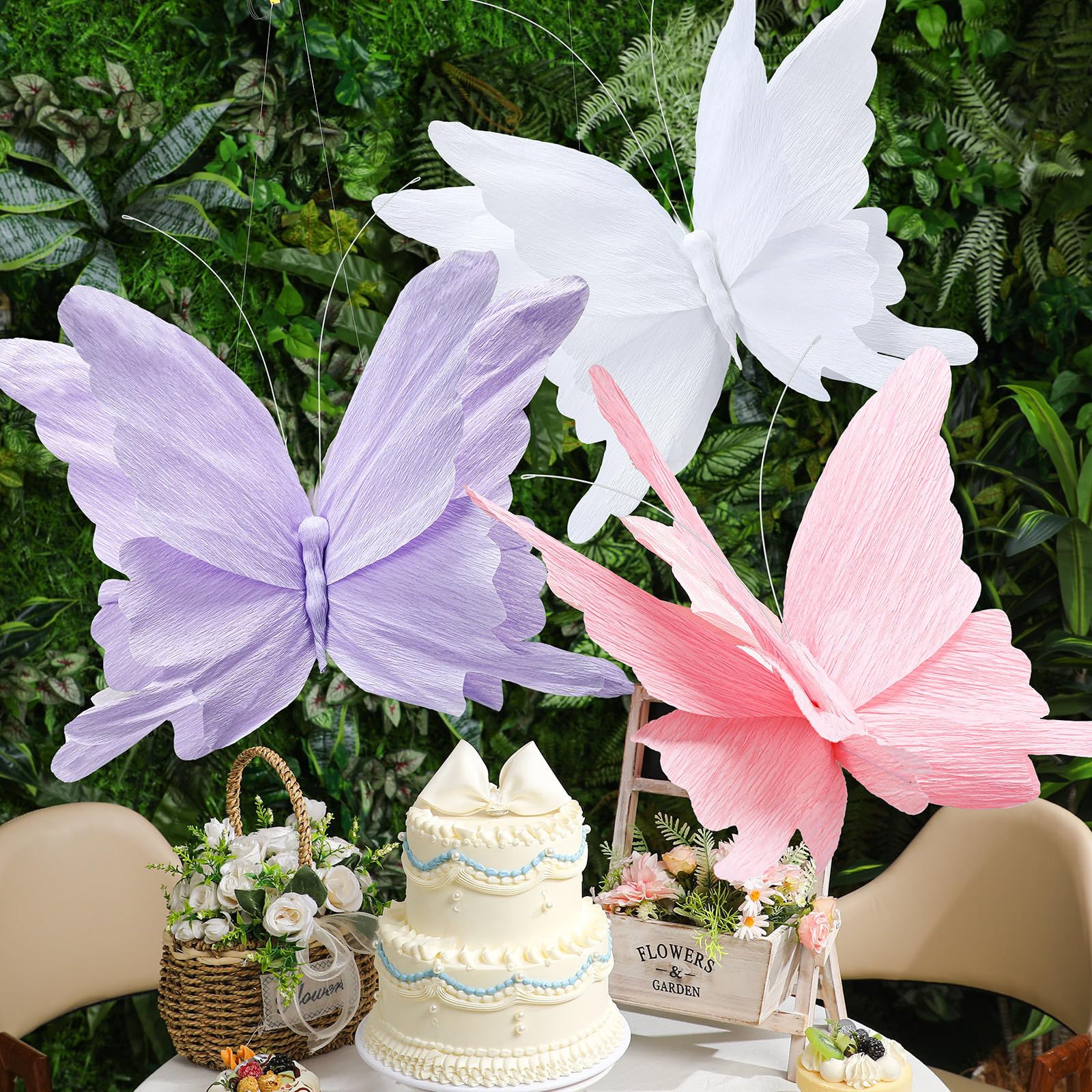 3 grandi decorazioni per feste a forma di farfalla, viola, rosa, bianco