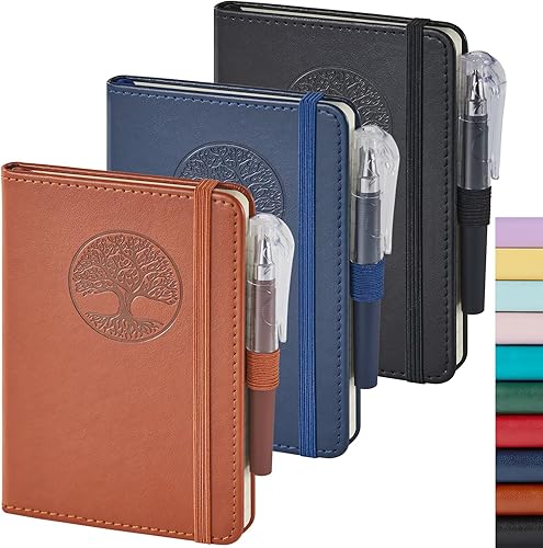 Miniatura 22 de Paquete de 3 cuadernos de bolsillo con bolígrafo, mini cuaderno pequeño de 3.7 x 5.7 pulgadas para escritura de mujeres, 408 páginas, gris naranja