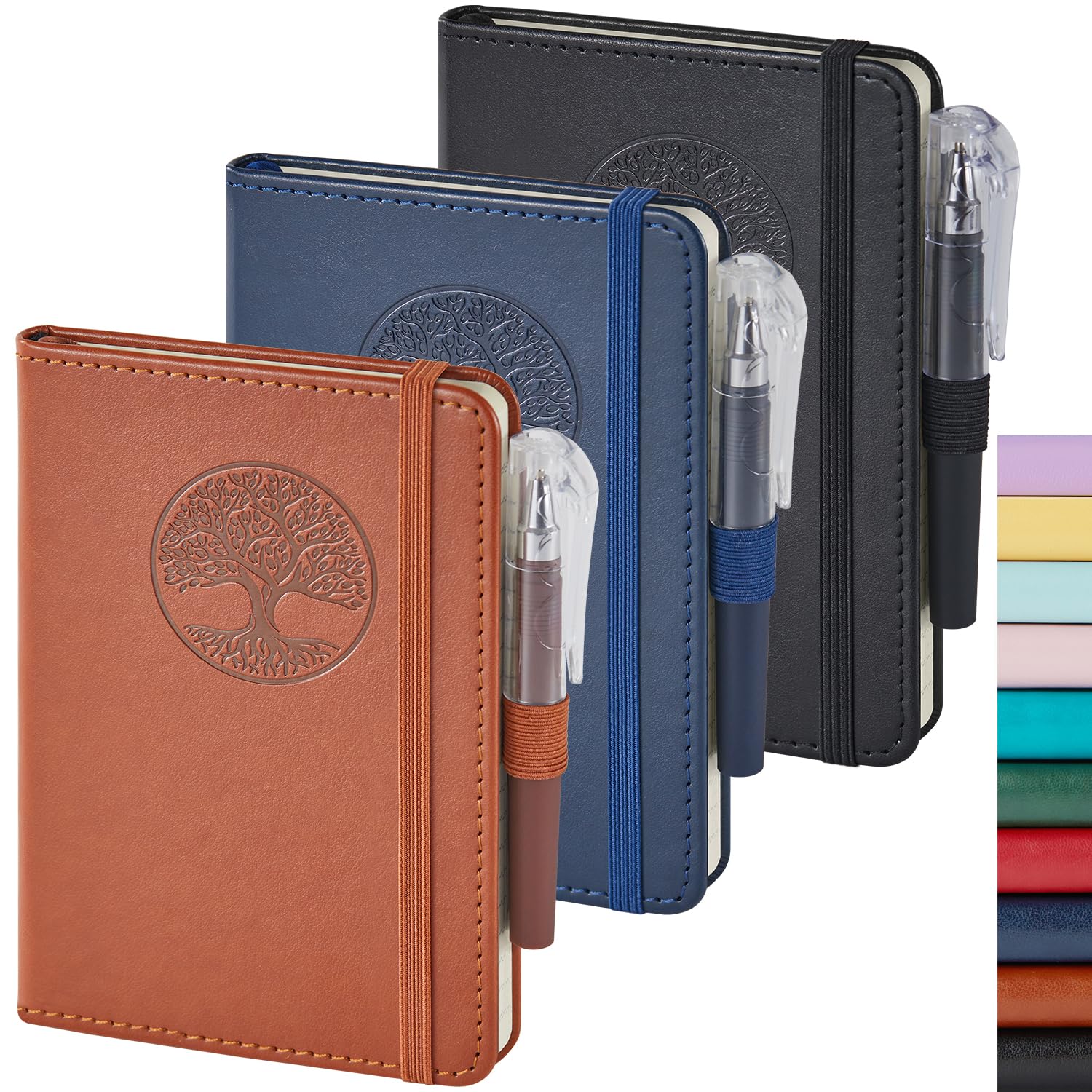 NIRMIRO Small Journal Pocket Notebook for Men/Women, A6 (3.7" x 5.7"), 3 Pack Mini Pocket Journal with Pen, 100GSM Paper, Faux Leather Cover Diary