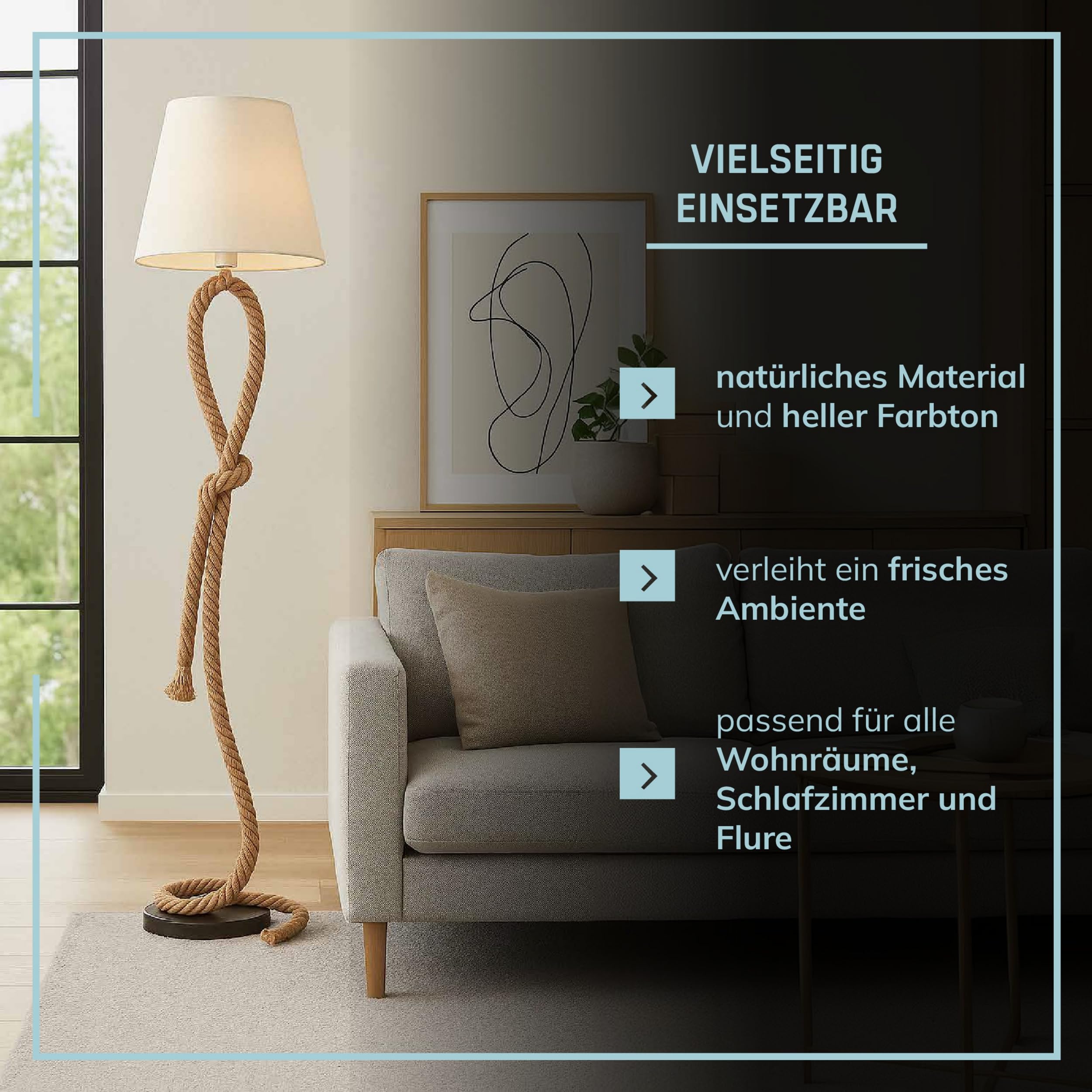 Lightbox Standleuchte 1-flammig - Stehleuchte in natur/weiß - Stehlampe für Wohnzimmer, Schlafzimmer & Esszimmer - exkl. E27 LED
