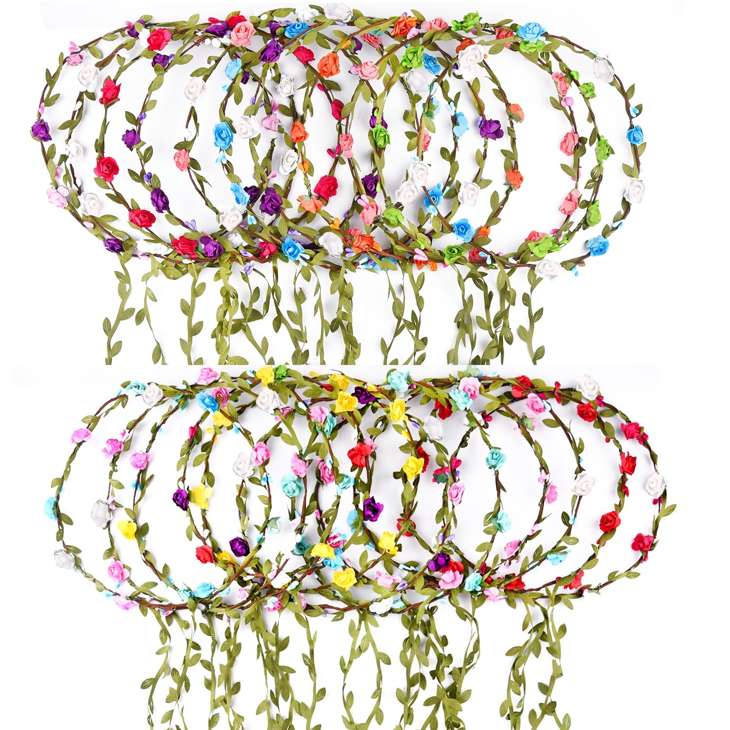 PLULON 15PCS Flor Corona Diadema Mujer Guirnalda Diadema Cabello Floral Corona Boho Tocado para niñas Boda Festival Accesorios para el Cabello (Multicolor)