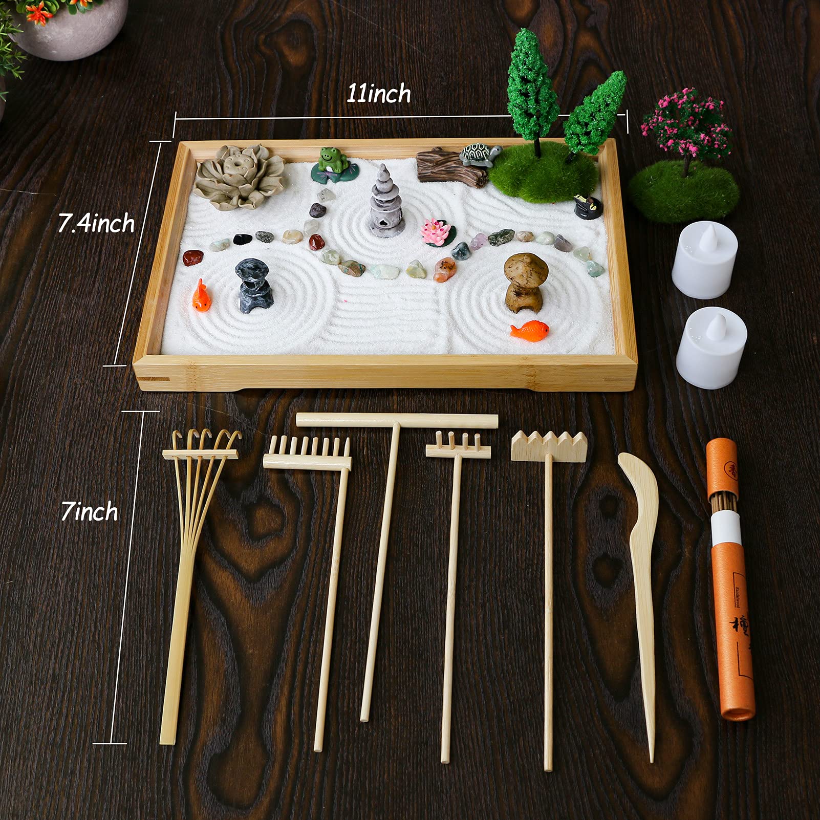 Miniature Japanese Zen Garden Kit - Mini Chakra Crystal Quartz