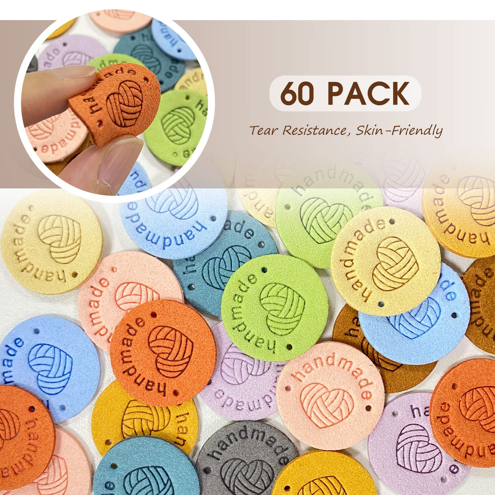 60 Etichette Fatte A Mano In Pelle Scamosciata PU Con Scritta "Handmade" - Patch Con Fori Per Cucire Su Cappelli, Sciarpe, Borse E Progetti Fai Da Te