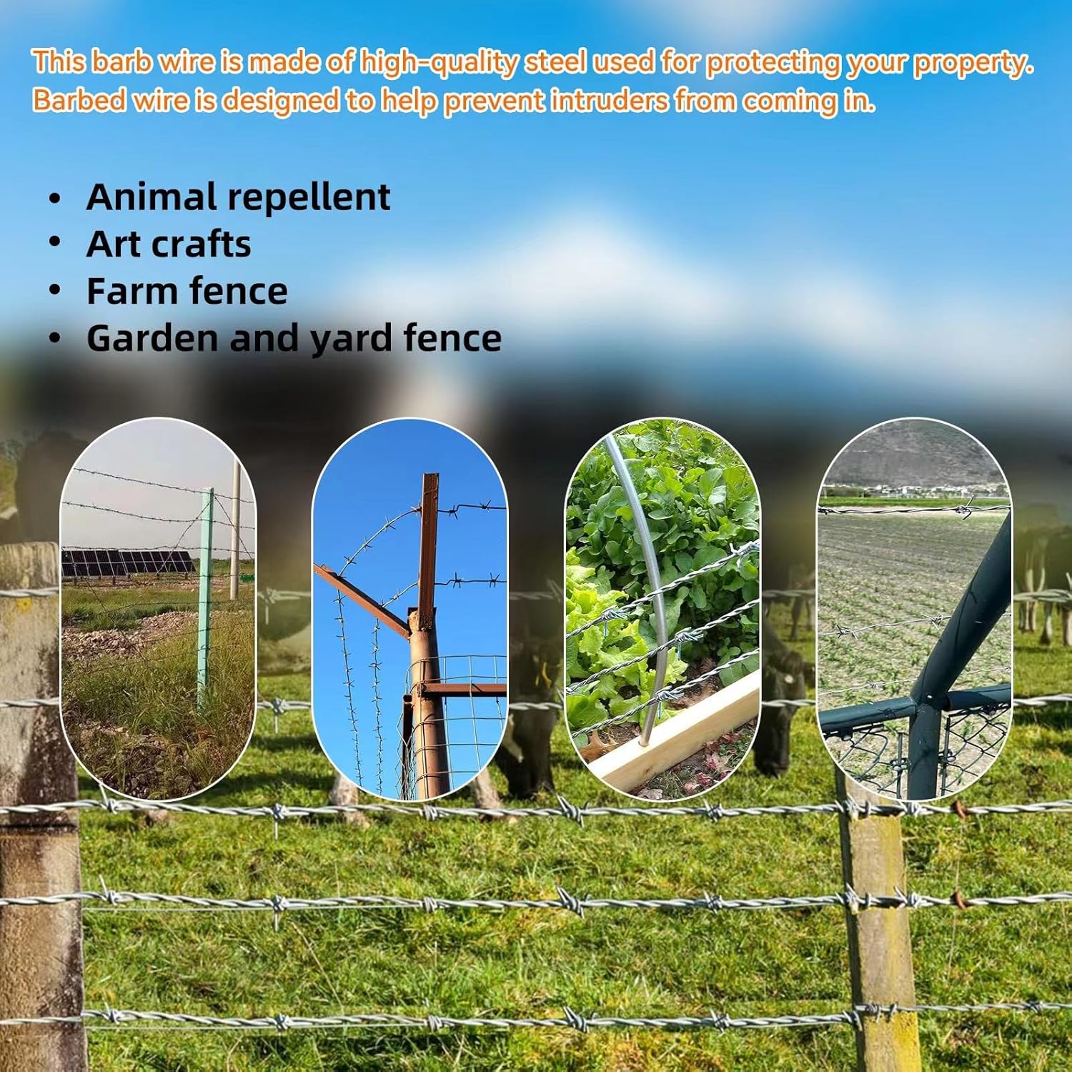 Real Barbed Wire 328ft 4point Barbed Wire Weight14 Pounds14 Gauge(2mm) 4 Point Great for Crafts Fences and Critter Deterrentbarb Galvanized Barbwire (328 FT 14 Gauge)