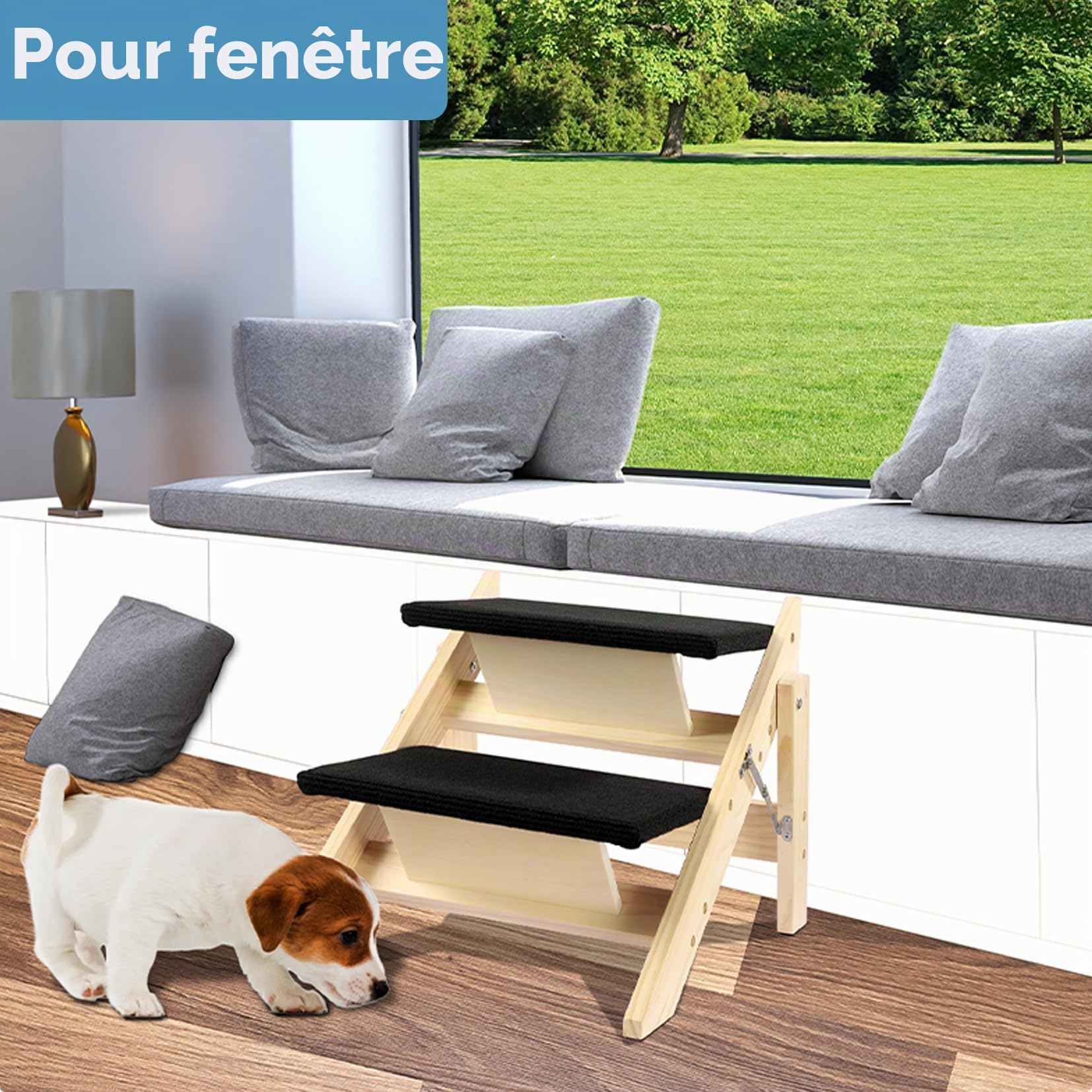 Rampe pliable 2 en 1 pour chien avec 2 marches, escaliers en bois durable pour chiens de petite et moyenne taille, escaliers pour animaux domestiques