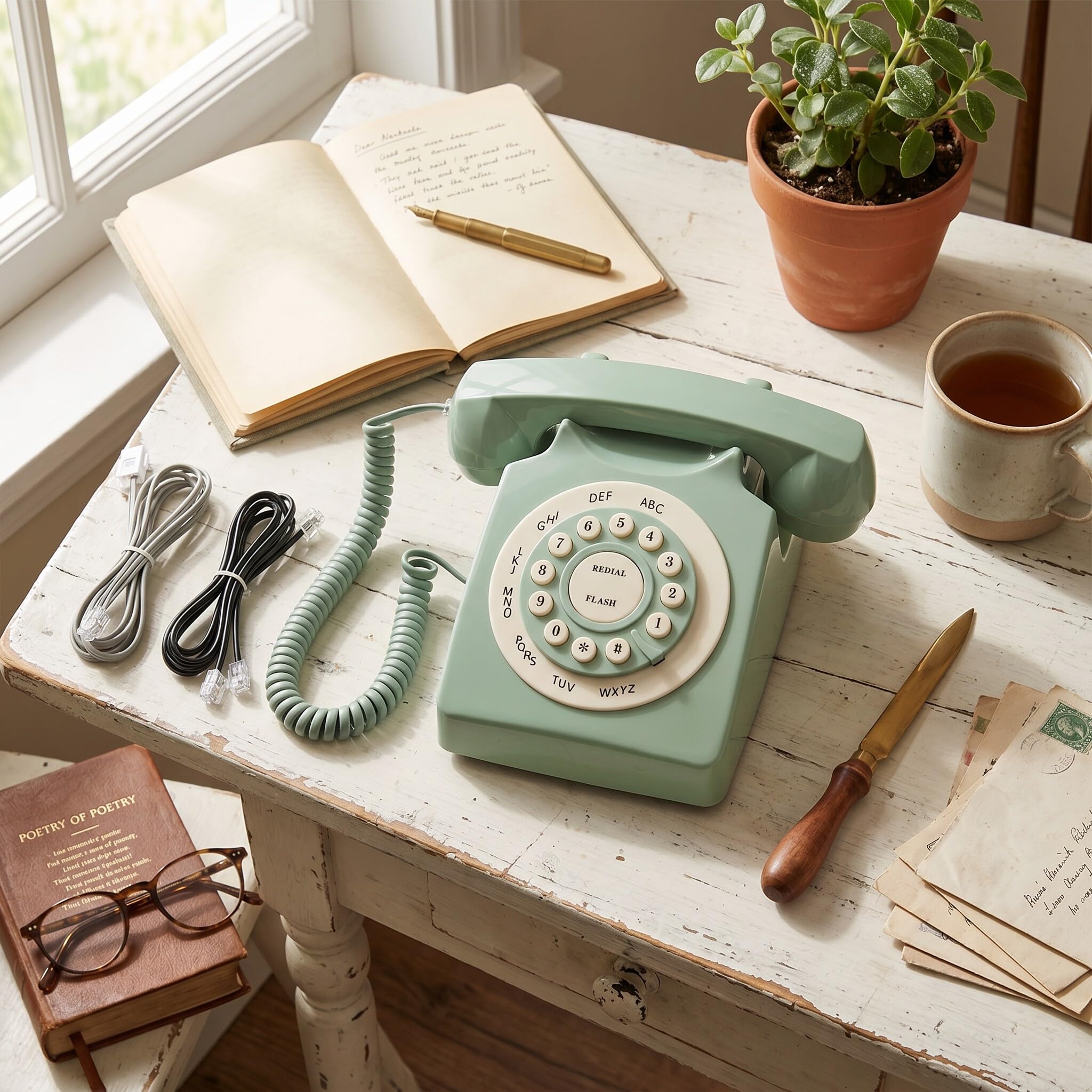 Tnfeeon Antyczny Europejski Telefon Stacjonarny w Stylu vintage. Zielony materiał ABS z dużą konstrukcją. Jakość połączeń w Wysokiej Rozdzielczości do Wystroju Domowego Biura