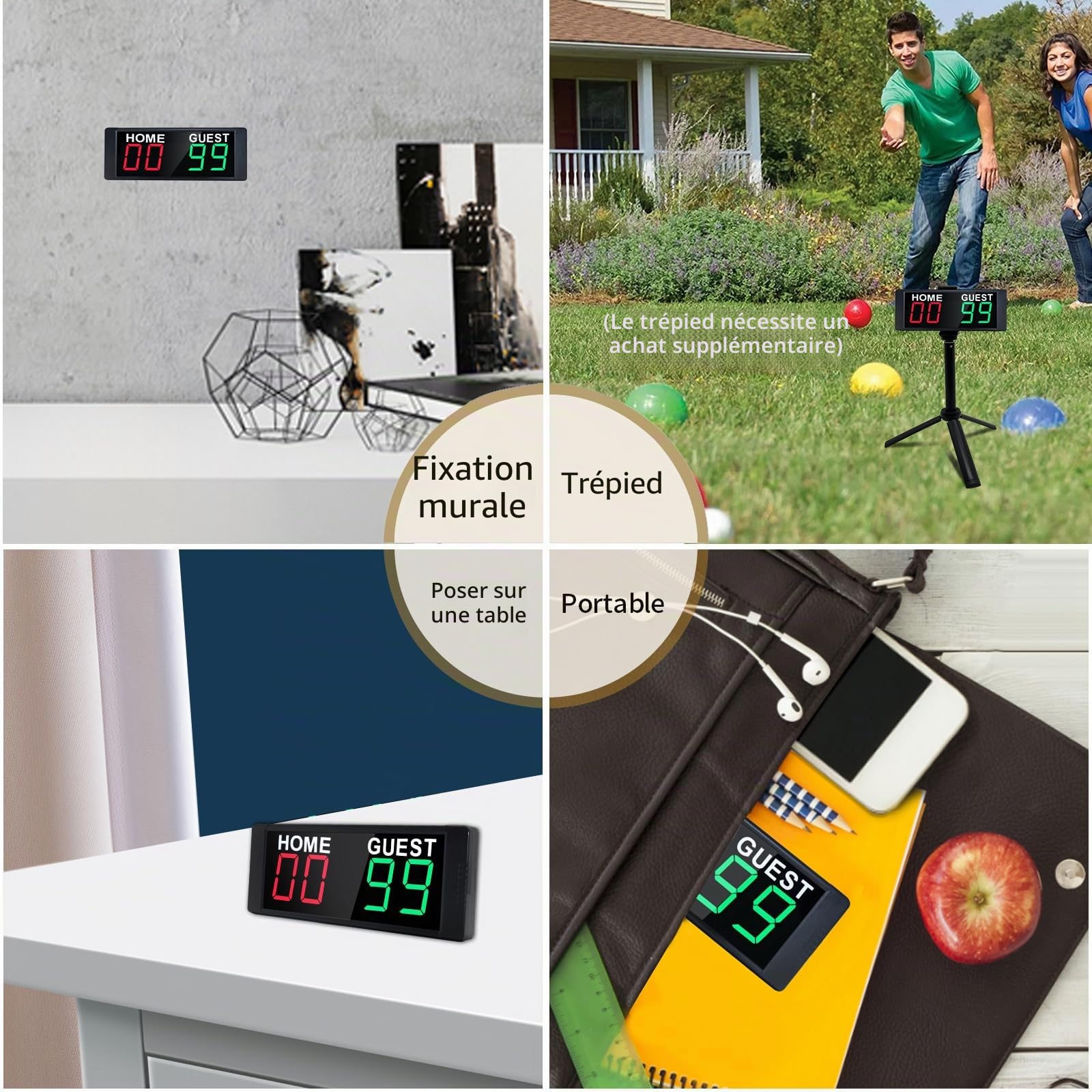 YZ LED Tableau d'affichage électronique Portable Football, Compteur de ping-Pong, Compteur de Points de Tennis, Tableau d'affichage numérique pour Le Volley-Ball Basket-Ball Badminton