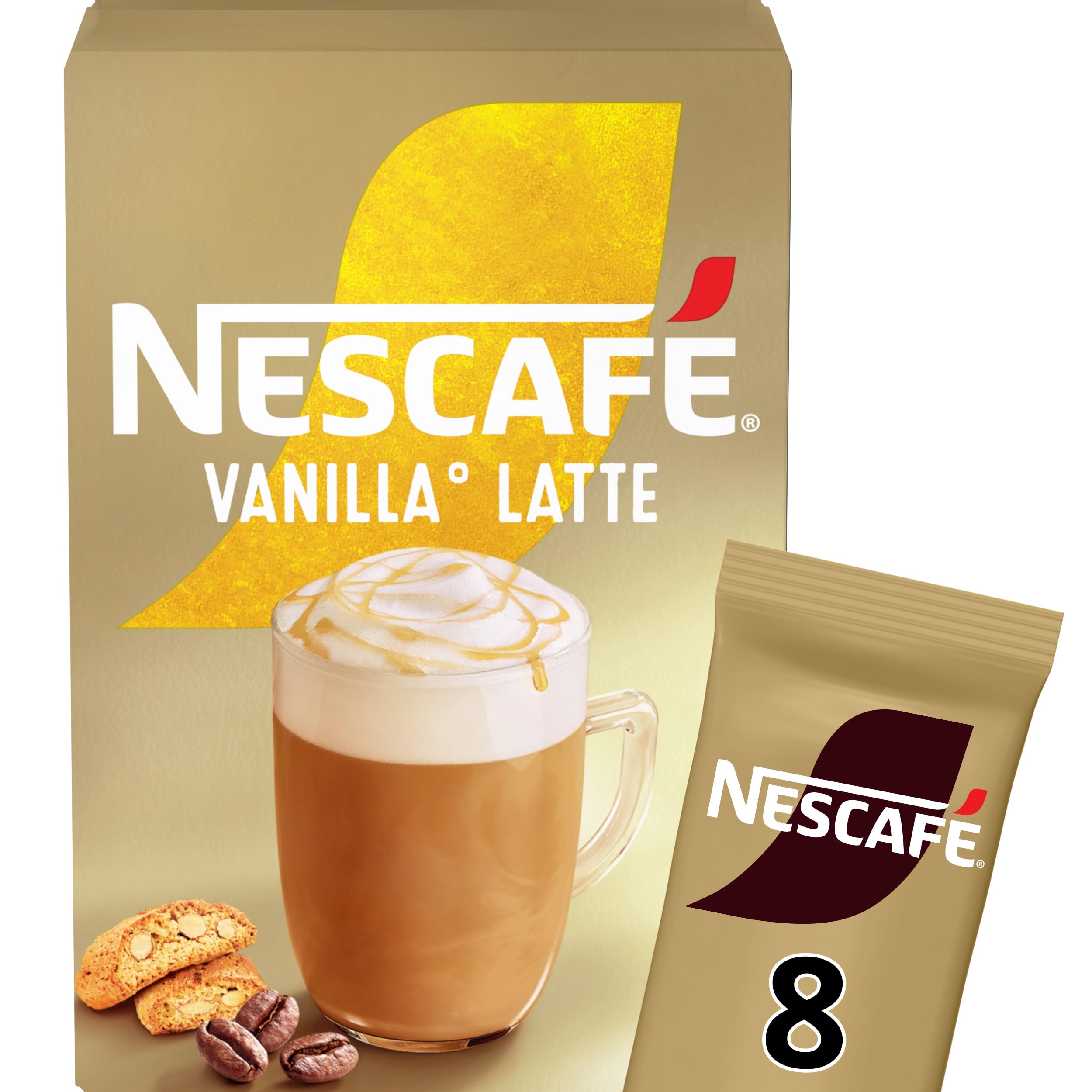 NESCAFÉ Vanilla Latte Instant Coffee 8 x 18.5g Sachets, 100% Responsibly Sourced Coffee