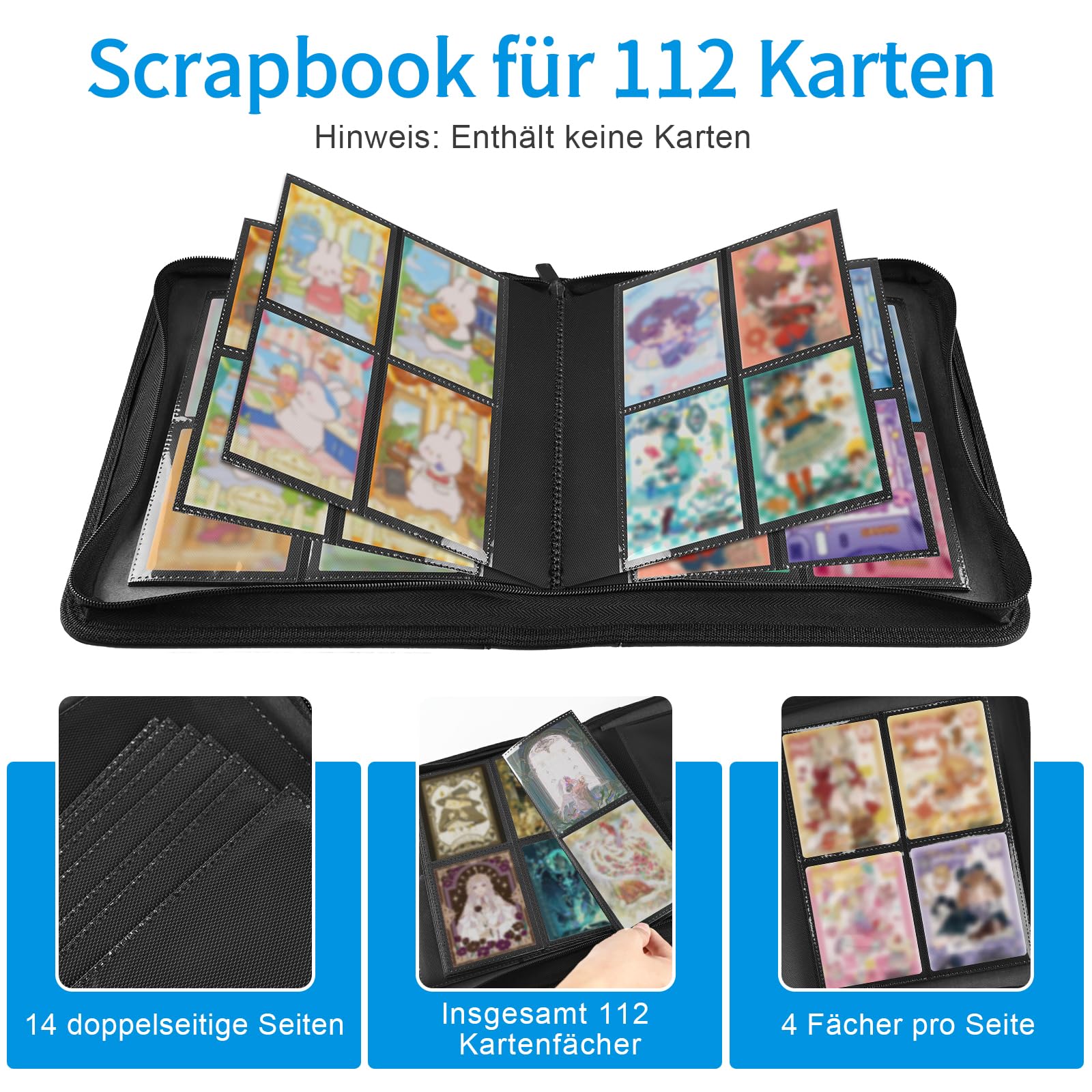 WEXFFU Trading Card Binder, 4-Pocket Trading Card Album, 112 Pockets, Folder CardBinder with 10 Toploader Card - Image 3
