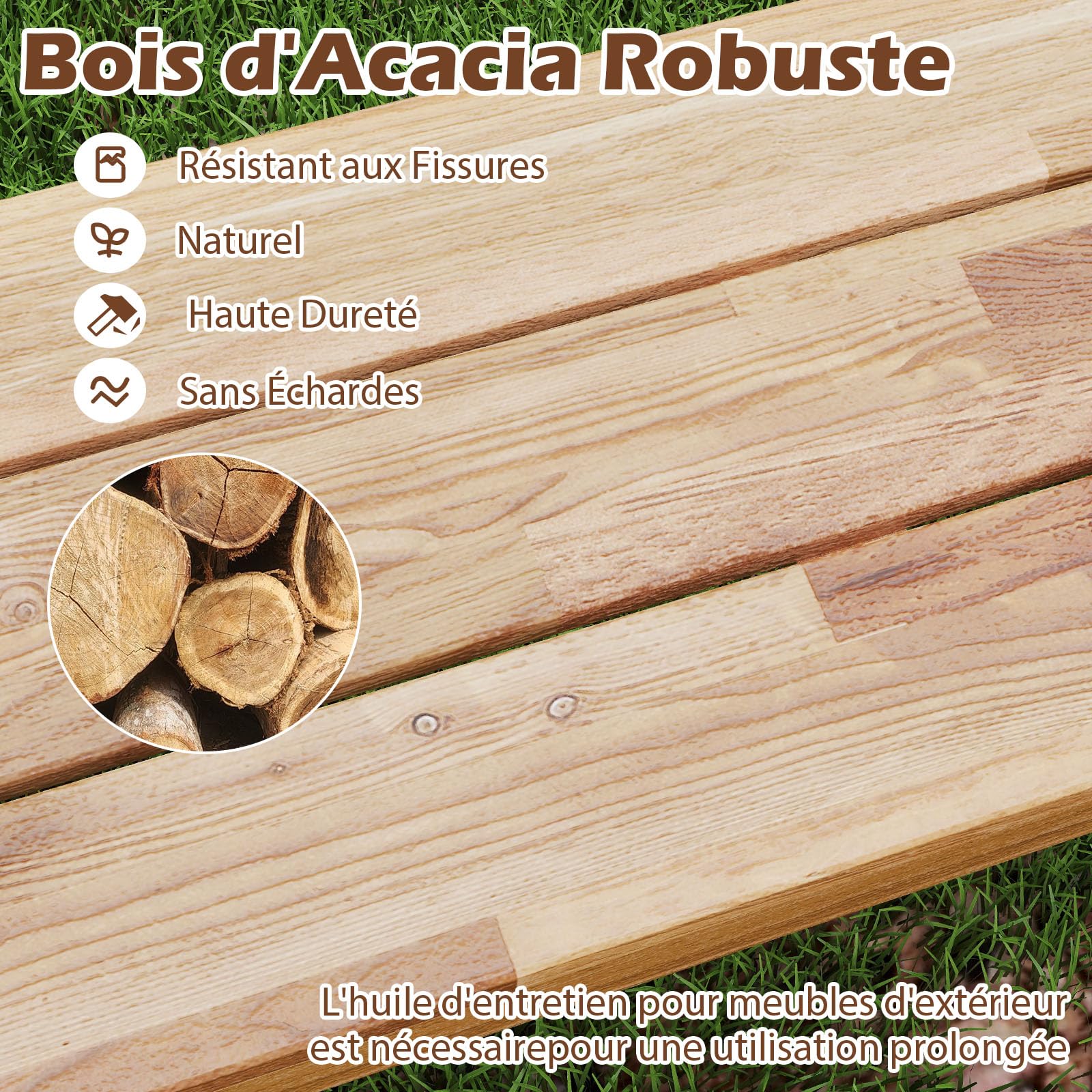 GOPLUS Banc de Terrasse de 160 cm, Banc de Salle à Manger Long en Bois d'Acacia, Siège d'Extérieur sans Dossier pour 3 Personnes, Capacité 360 KG, pour Porche, Cour, Jardin (160x32x45cm,2)