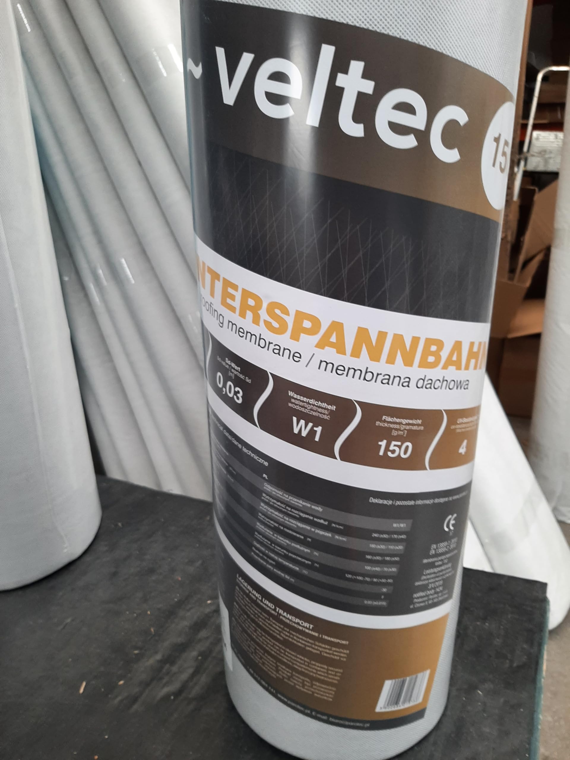 Dachunterspannbahn, Dachfolie, Unterdeckbahn, Dampfsperre, Unterspannbahn 1,5m x 10m,25m,50m Unterdeckbahn VELTEC 150 g/m² Rolle 75m² Dach… (75m² (50m x 1,5m))