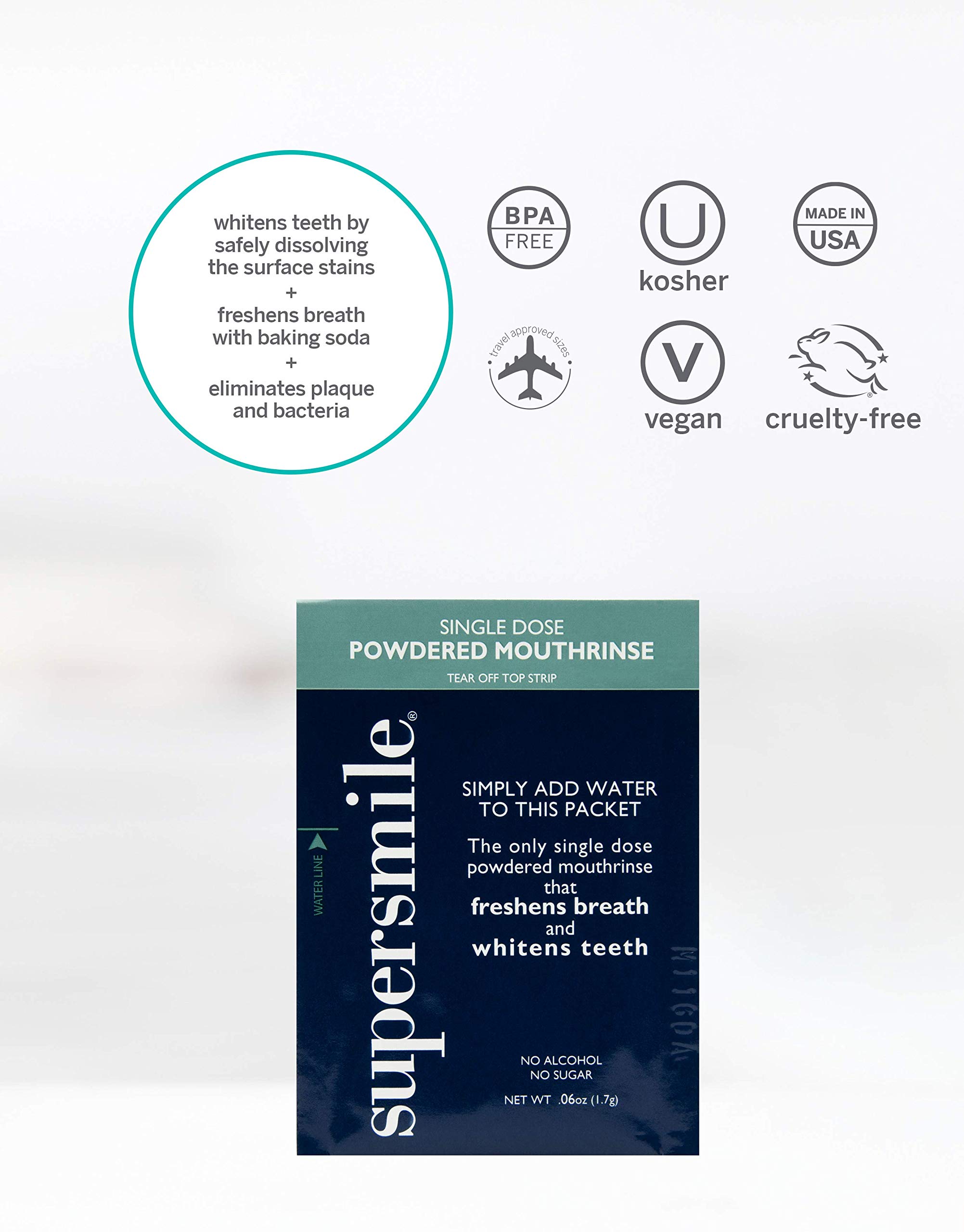 Supersmile Powdered Mouth Rinse - Clinically Proven to Freshen Breath and Whiten Teeth - Convenient TSA Approved On-the-Go Oral Mouthwash Packets - No Sugar or Alcohol