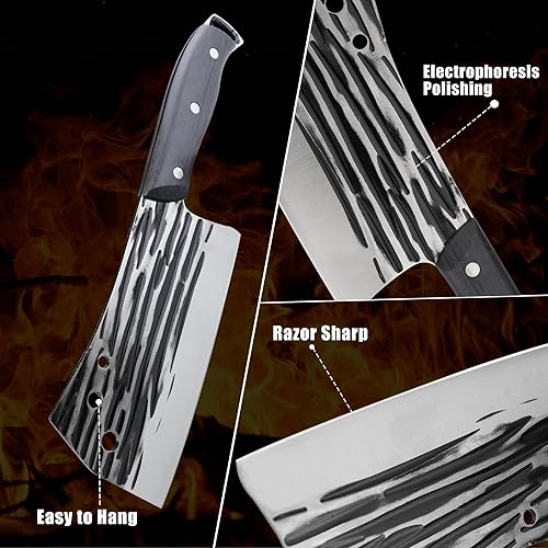 Miniatura 3 de Cuchillo chino de espiga completa de 7 pulgadas, cuchillo de cocina de acero inoxidable de alto carbono con protector de hoja para cortar carnes,