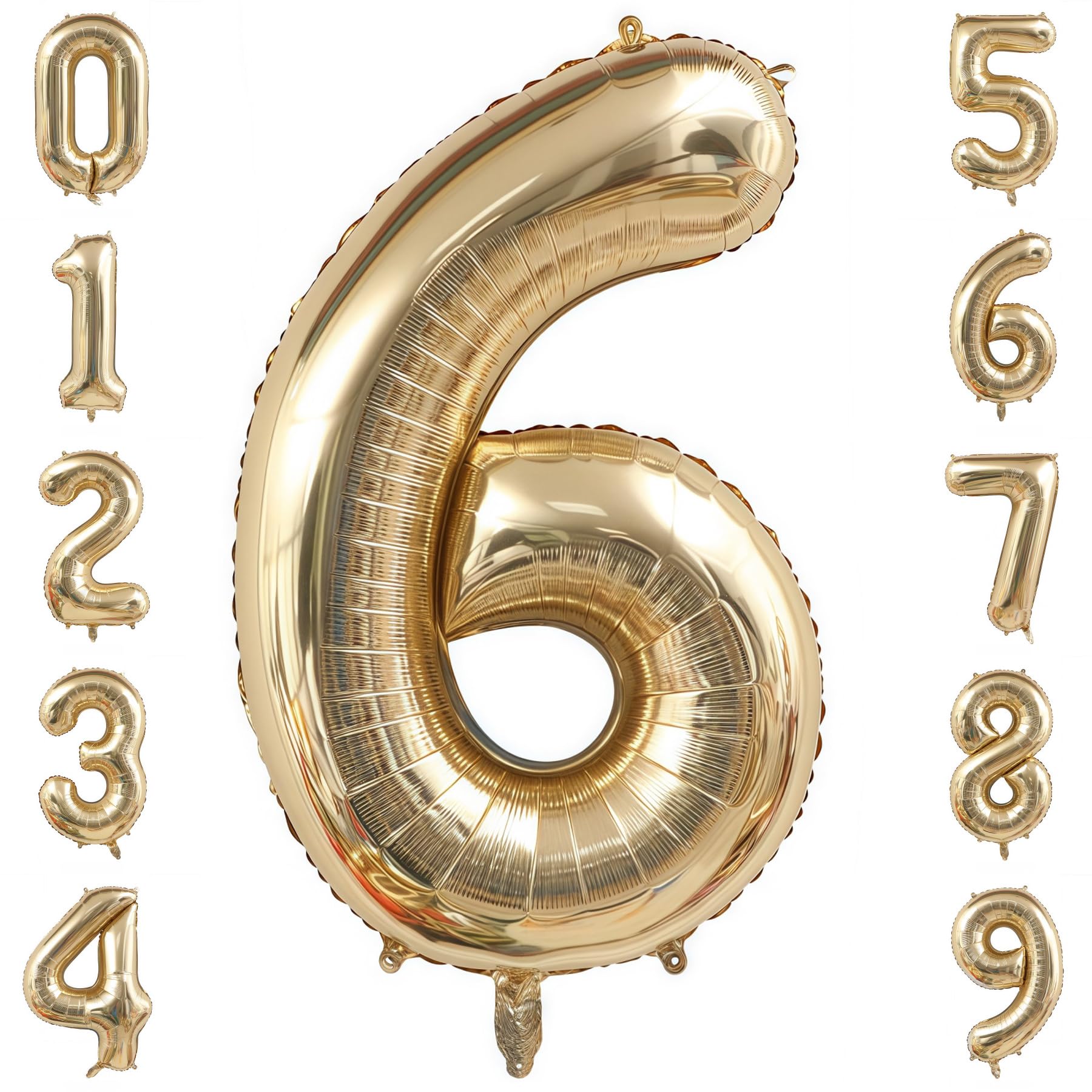 Champagne Gold 6 Balloon Number,40 Inch Light Gold 6 Balloons Big Foil Mylar Helium Number 6 Balloon for Birthday Party Anniversary Decorations