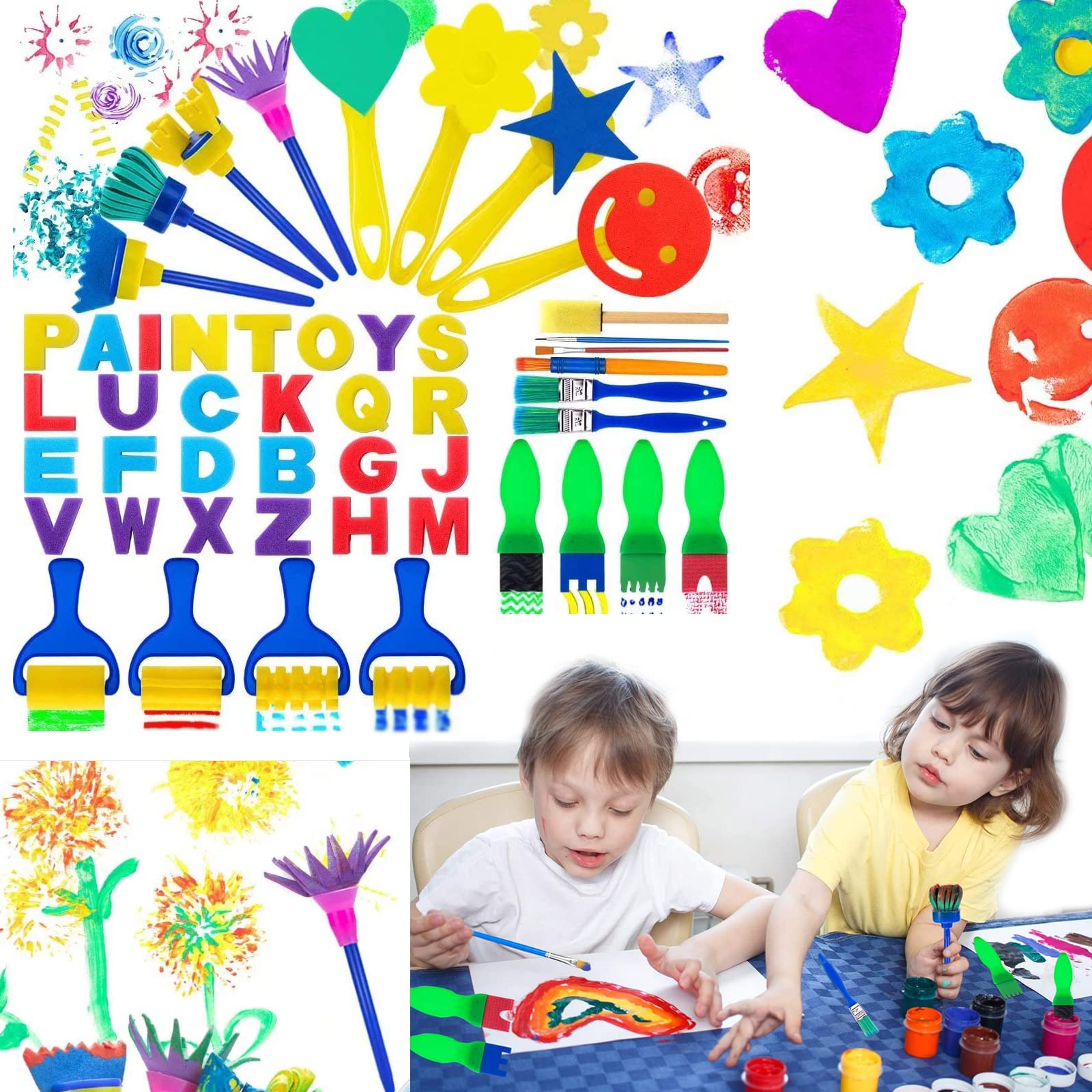 – SYOSI Paint Sponges for Kids, 47 Pcs Art Tool Kits, Children Early DIY Learning Paint Sets, Toddlers Early Learning Toys, Foam Roller Sponge Arts Crafts Gift
