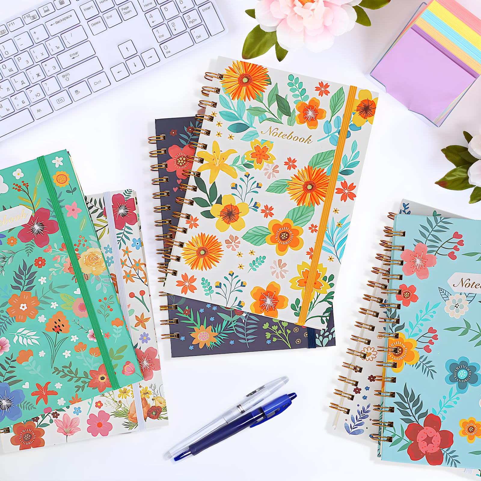 Coopay Lot de 12 carnets à spirales B5 lignés à couverture rigide - Motif floral mignon - Pour bureau, maison, école, entreprise - 25,9 x 19,1 cm - Papier épais 100 g/m² - 160 pages