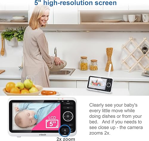 Miniatura 4 de VTech VM350 Monitor de video con batería admite modo de video de 12 horas, modo de audio de 21 horas, pantalla de 5 pulgadas, alcance de 1000 pies