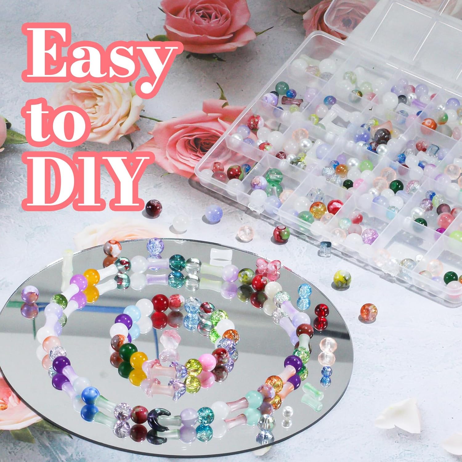 Bulk Crystal Glass Beads for Jewelry Making, Beads for Bracelets, DIY Crafts & Jewelry Projects, Large and Small Glass Beads for Adults, 4–14mm (0.5 Pounds) - Image 2