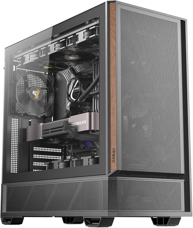 Antec P30 AIR Mid-Tower ATX Case, 5 PWM Fans Included | 5 PWM Fans Included, Premium Wood Accents, Metal Mesh Front Panel, High-Airflow, 360mm Radiator Support, USB Type-C