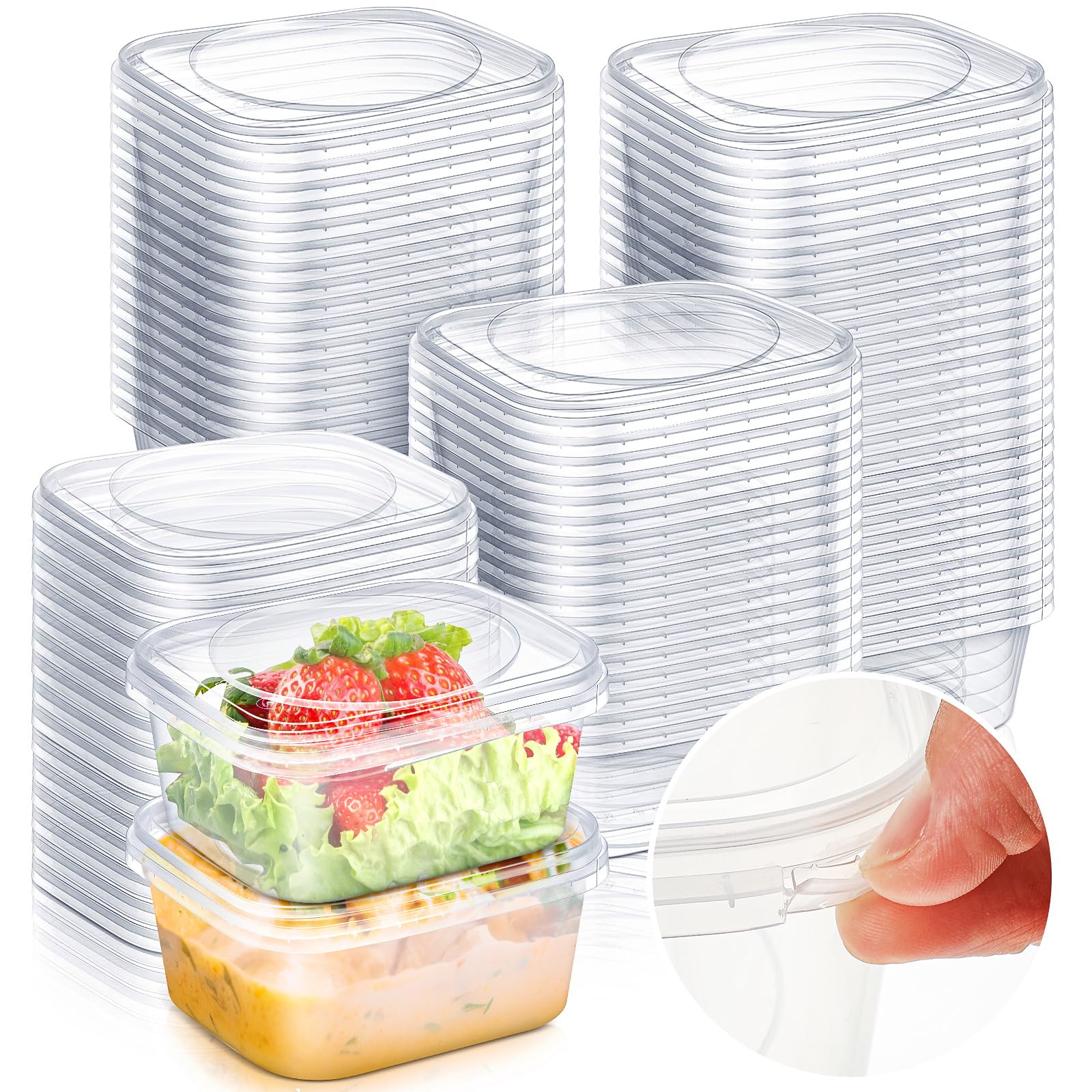 Paquete de 50 recipientes transparentes a prueba de manipulaciones de 12 onzas con tapa, desechables, cuadrados, de plástico, sándwich, tiramisú, herméticos, para refrigerador, lavavajillas