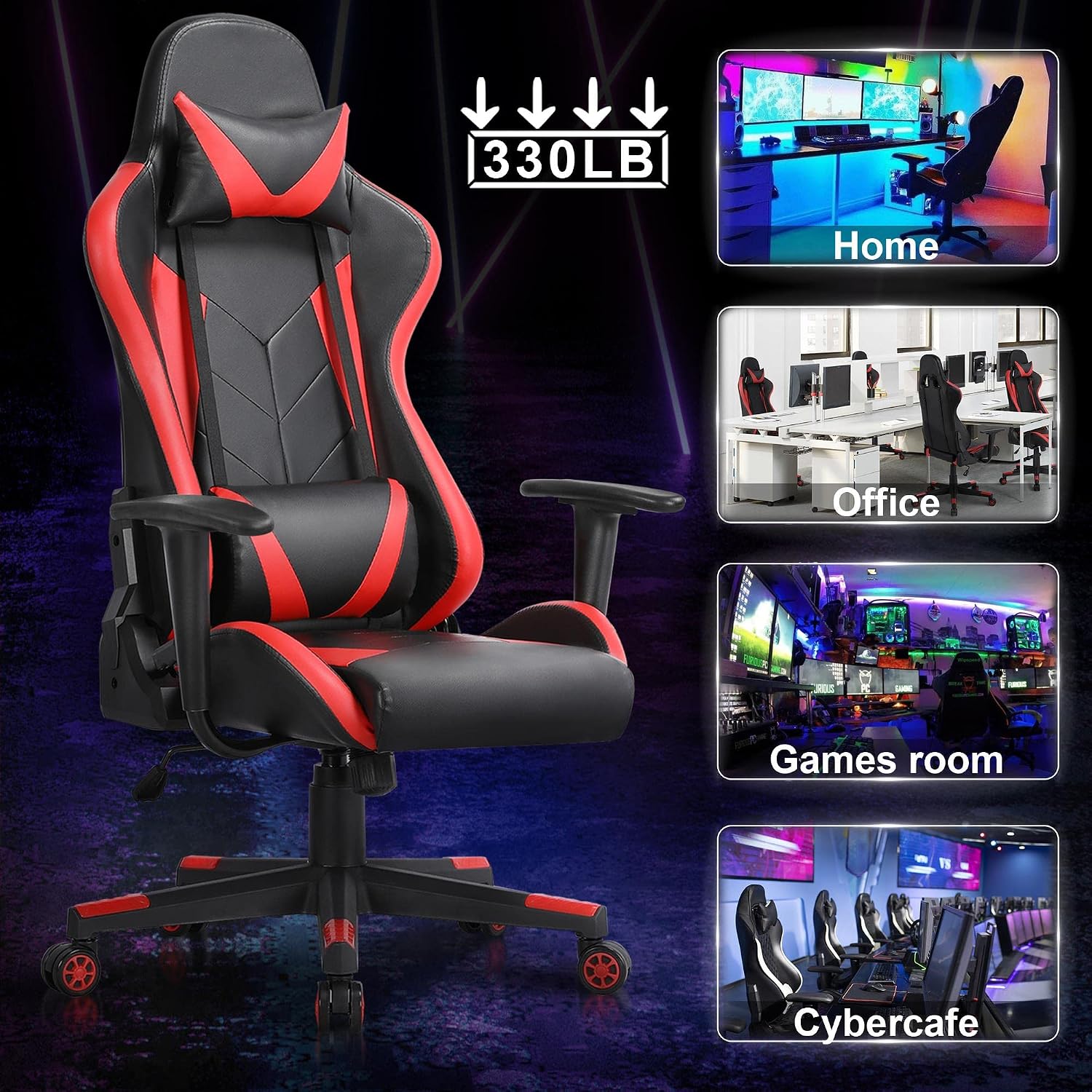 Yaheetech Gaming Chair High Back Computer Video Game Chair Racing Style Ergonomic Chair with Lumbar Support Headrest Adjustable Swivel PU Leather Game Chair
