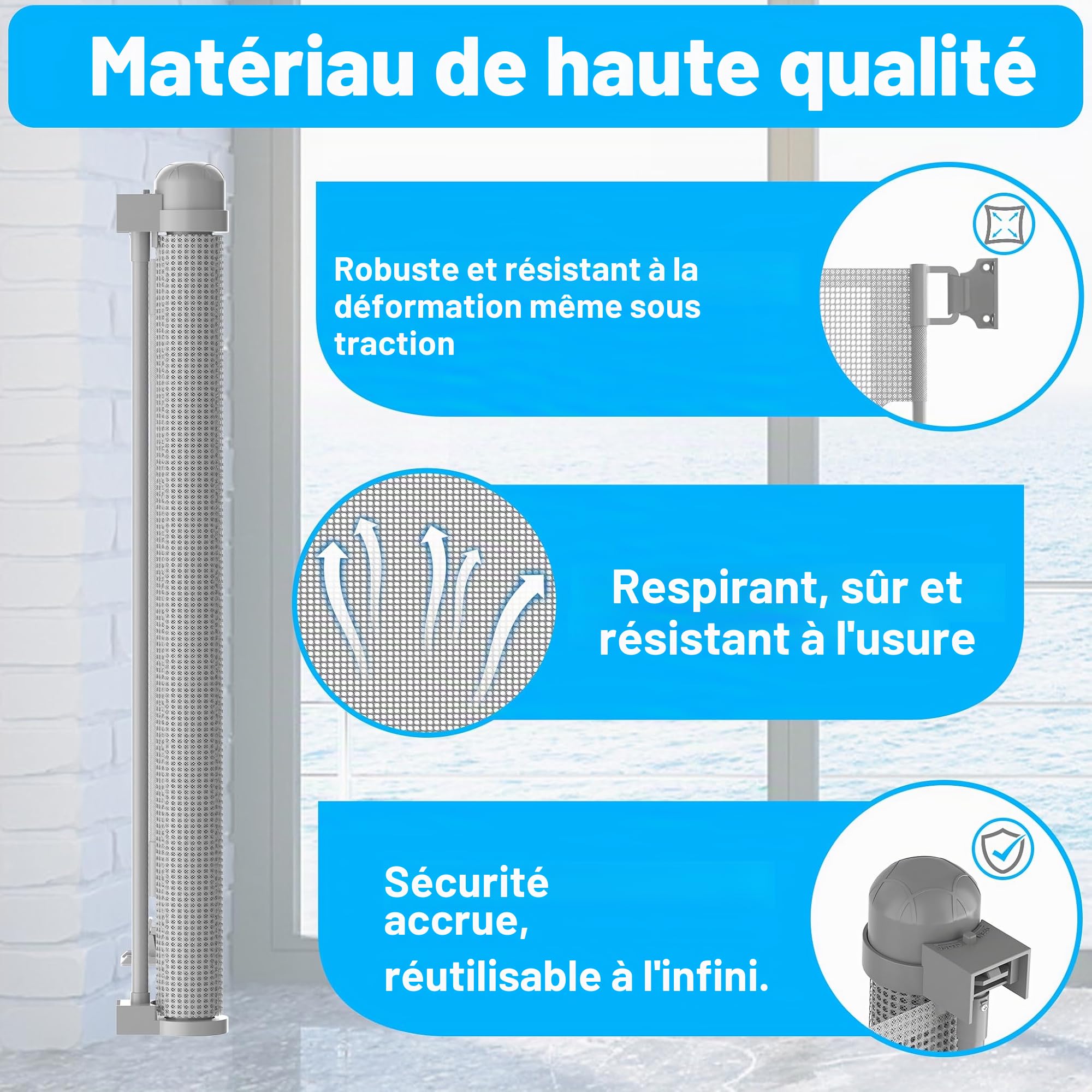 NAIZY Barrière de protection de porte, enroulable, 0 à 300 cm, pour bébé et chien, extensible, pour l'intérieur et l'extérieur, grise, LMZJ-HAG1393A