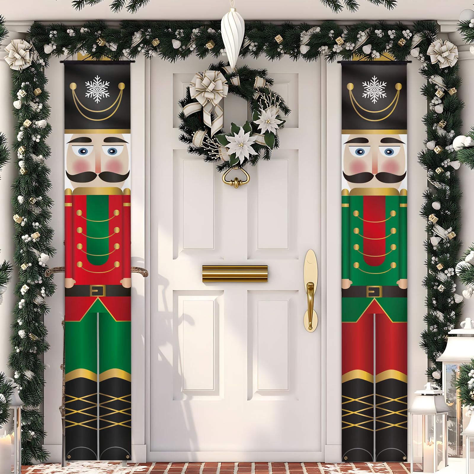 GEBETTER 2Pcs Pancartas Decoración Navidad Puerta Entrada Cascanueces Soldado Bandera Navideña Pared Cartel Tela Banner Colgante Exterior Interior Adorno Hogar Casa Porche 180 * 30 cm (Cascanueces)