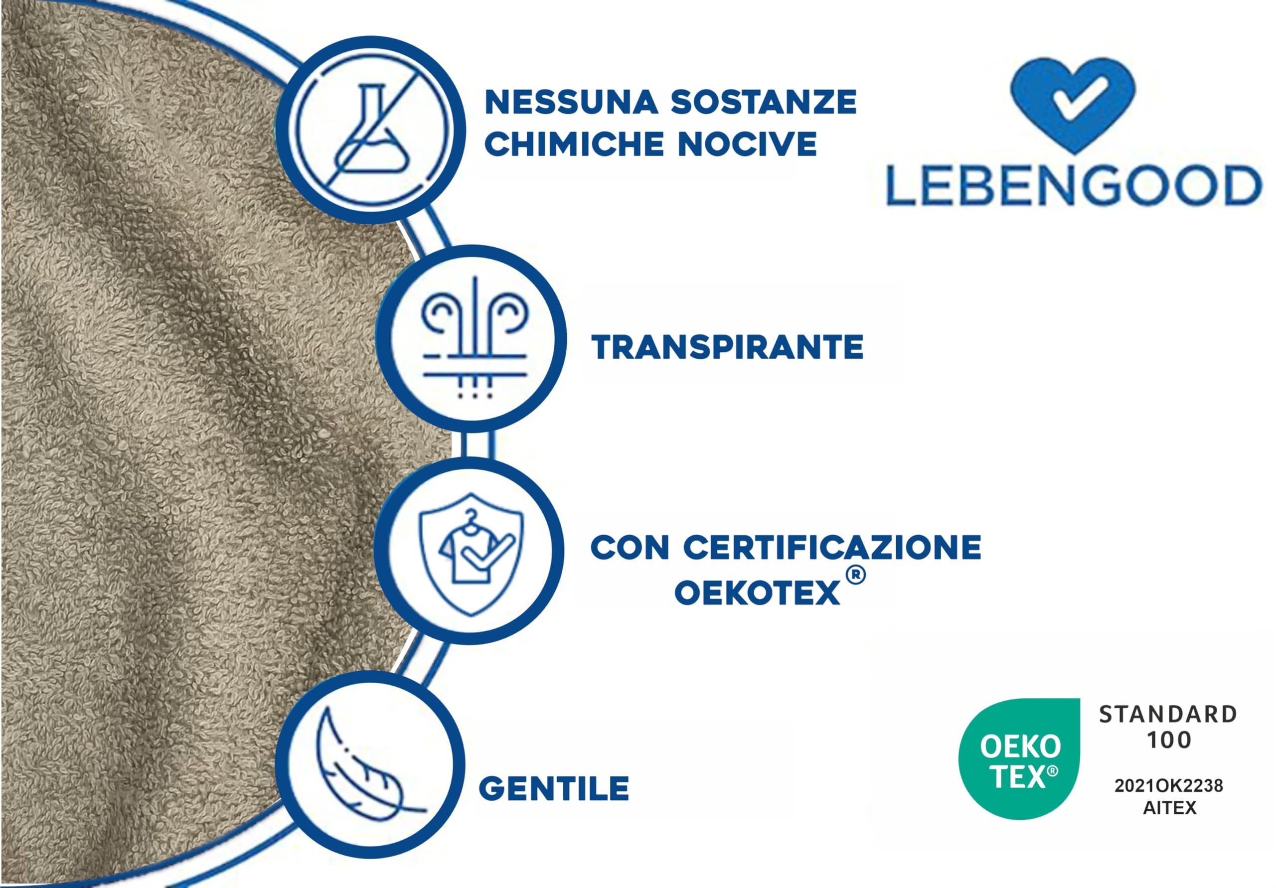 LEBENGOOD Accappatoio uomo 100% cotone spugna americana 450 gsm - vestaglia da bagno per doccia, morbido, assorbente, unisex, OEKO-TEX