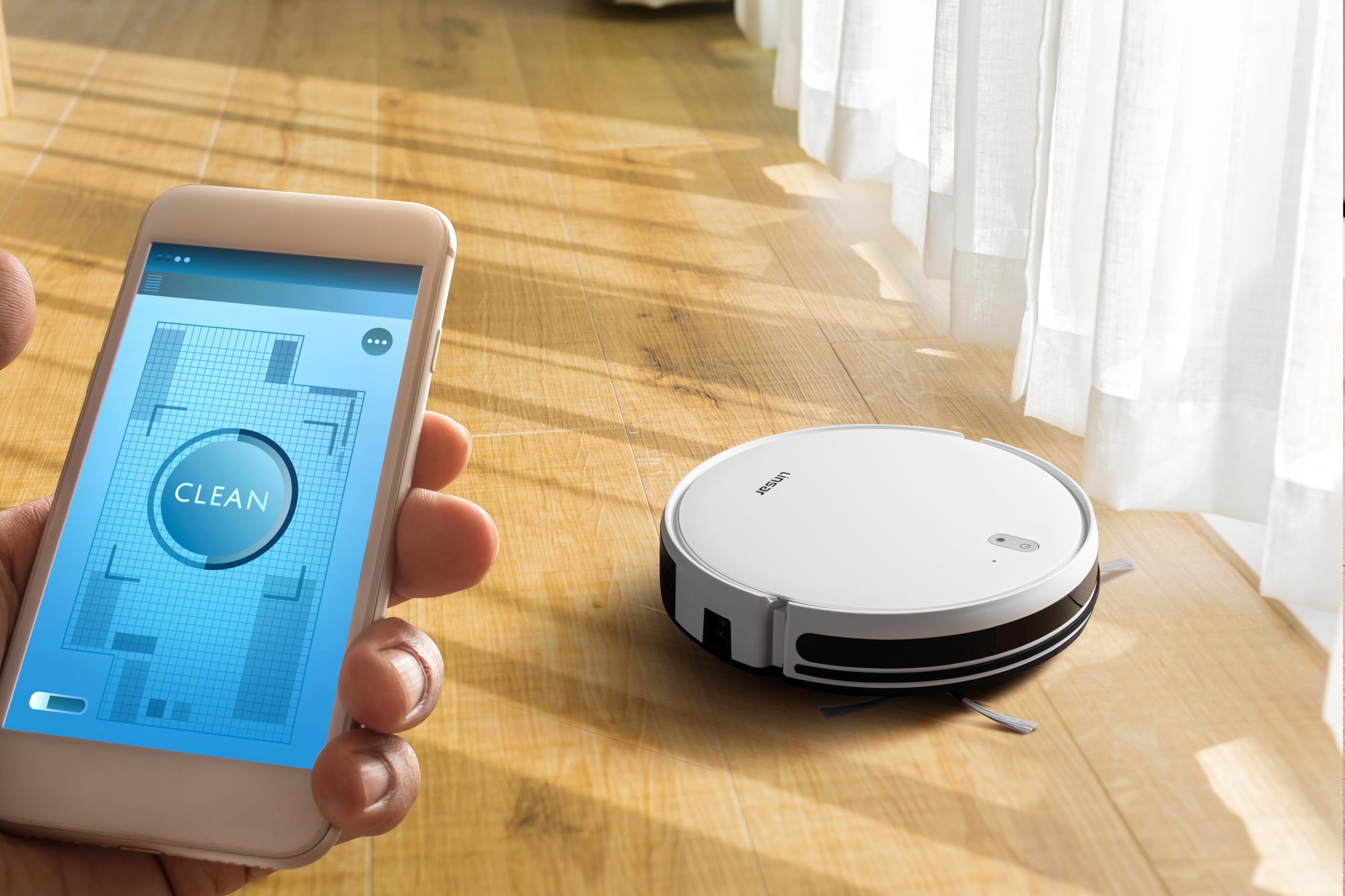 Linsar - Saugroboter mit Wischfunktion - Staubsauger Roboter - mit APP - 120 Min Akku - Saug und Wischroboter - für Teppich, Tierhaar & Hartböden - Roboterstaubsauger mit Ladestation & Fernbedienung