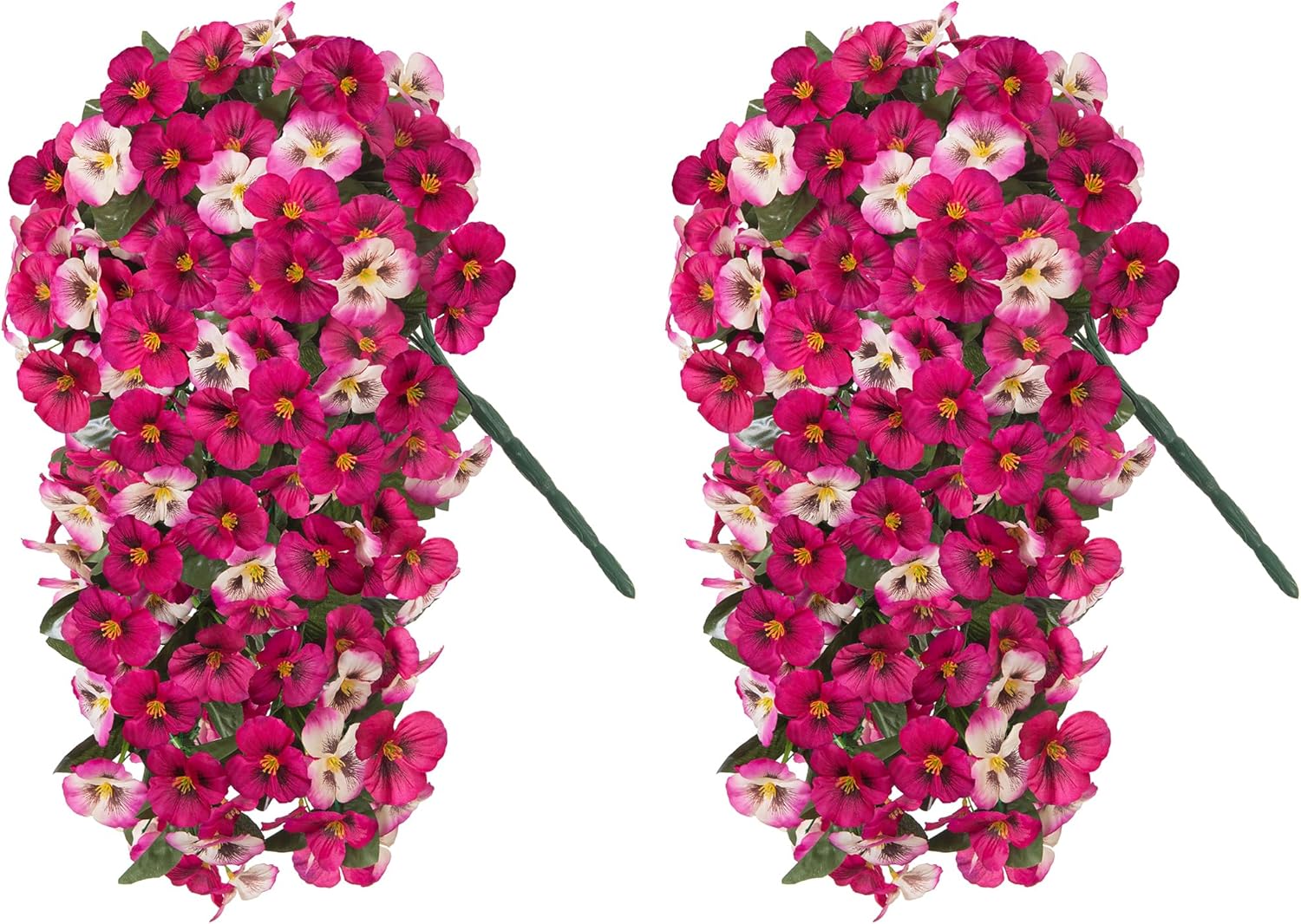 HyeFlora Artificial Flowers for Outdoors, 2pcs Faux Silk Pansies Flowers UV Resistant Fake Hanging Flower Plants for Outside Planters Porch Yard Patio Window Box (Mix Rose)