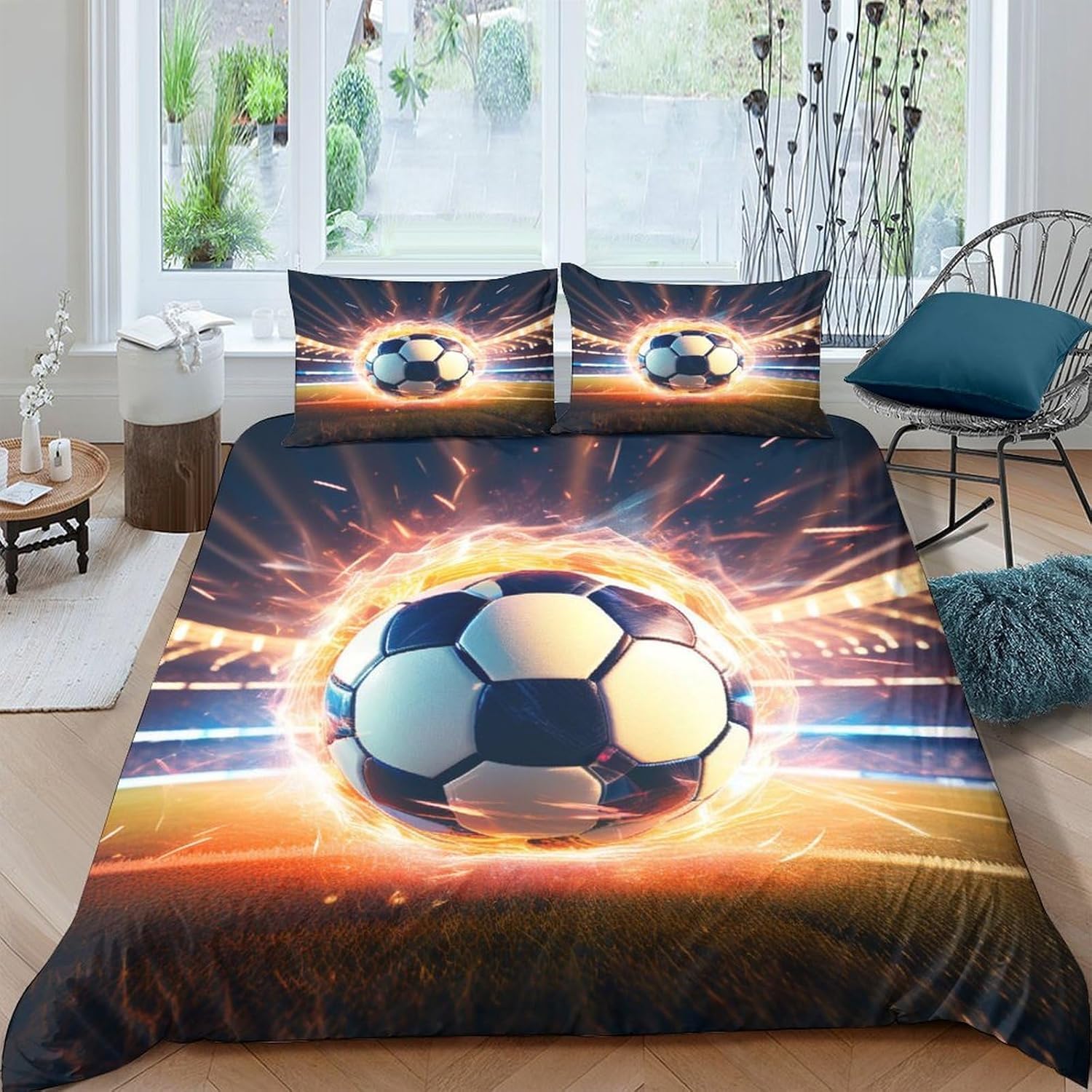 Housse de couette foot 155x220 pour chambre de jeune passionné de football en 3D
