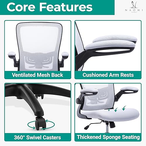 Miniatura 8 de Naomi Home Serena Silla ergonómica de malla de redacción, ajustable, malla transpirable, soporte lumbar, ergonómica y ajustable en altura ajustable,