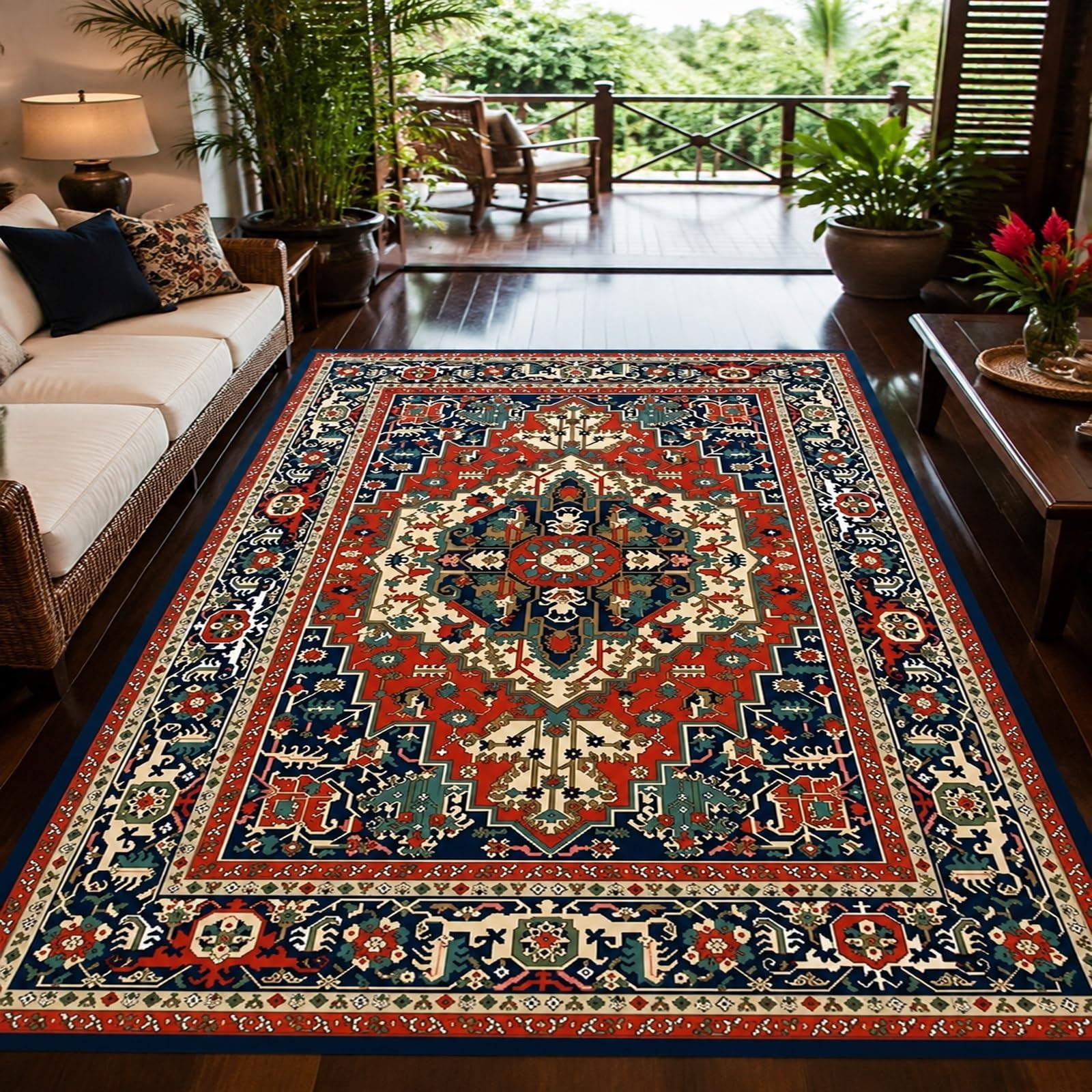 Dywaniki pod stolik kawowy, 100 x 160 cm, vintage, kwiatowy czerwony, niebieski, beżowy, zielony, dywan, dekoracja domu, sypialnia, toaletka, stolik do makijażu,