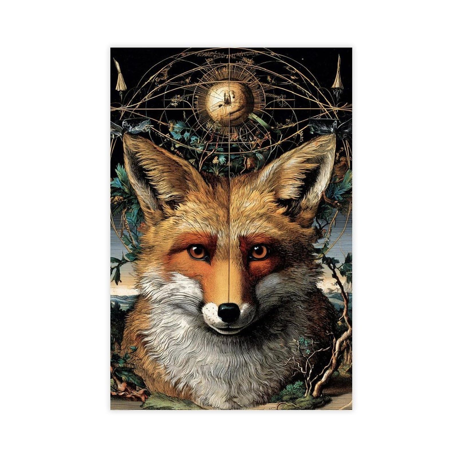 Ywtjax Unframe-Style Celestial Fox Poster Canvas Poster For Bedroom Decor Gift