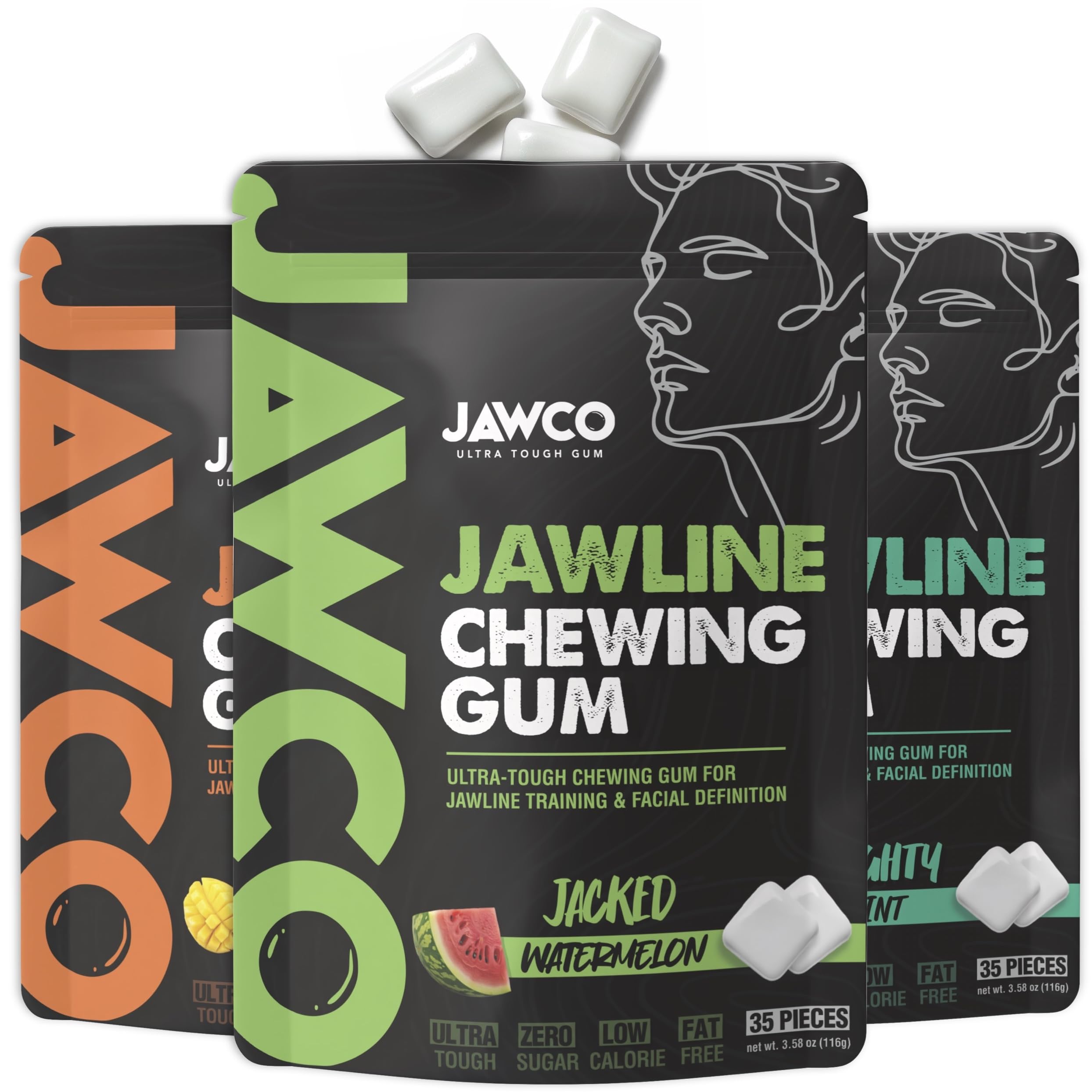 Ultra-tough Jawline Chewing Gum Variety 3-Pack | Get a Stronger, Squarer Jawline | Jaw Training Hard Gum | Chisel, Sculpt, Tone your Jaw | 15X Hardness | Facial Fitness Mewing Gum (Variety 3-Pack)