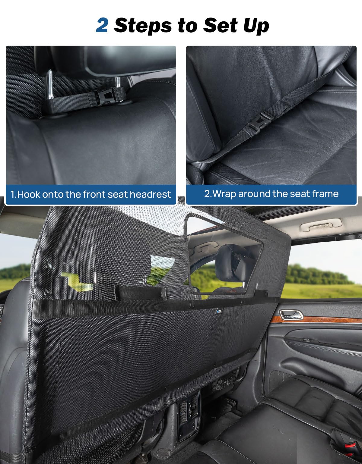 JOYTUTUS Ampia barriera per auto per cani con finestra visiva, barriera per auto per SUV a prova di fuga, rete per il carico dell'auto dietro i sedili anteriori, cancello per la sicurezza del cane e i