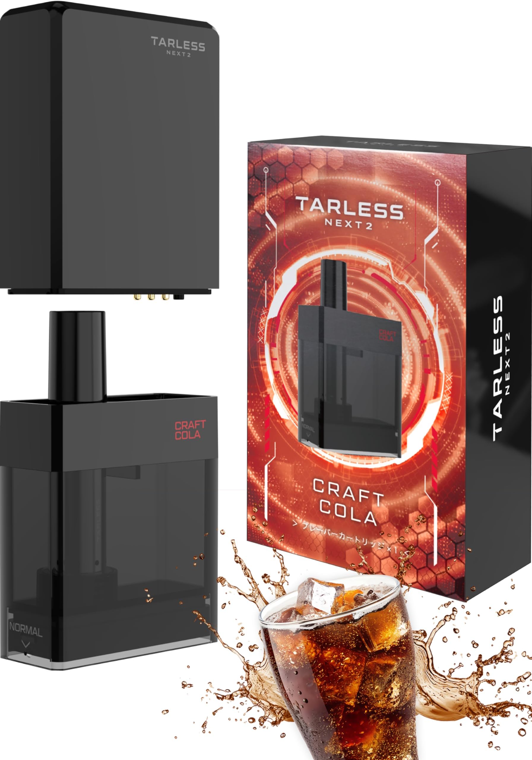 TARLESS NEXT2 Craft Cola Starter Set (1 unit + 1 flavor cartridge) | Electronic Cigarette, Vape, Shisha, Portable, Water Steam Cigarette, Main Unit, Disposable, Rechargeable, Flavor, No Smoke, No Nicotine, No Tar, No Smoke, Support Shisha, Tobacco Capsules, Compatible with Water Steam and Liquid. d flavored disposable