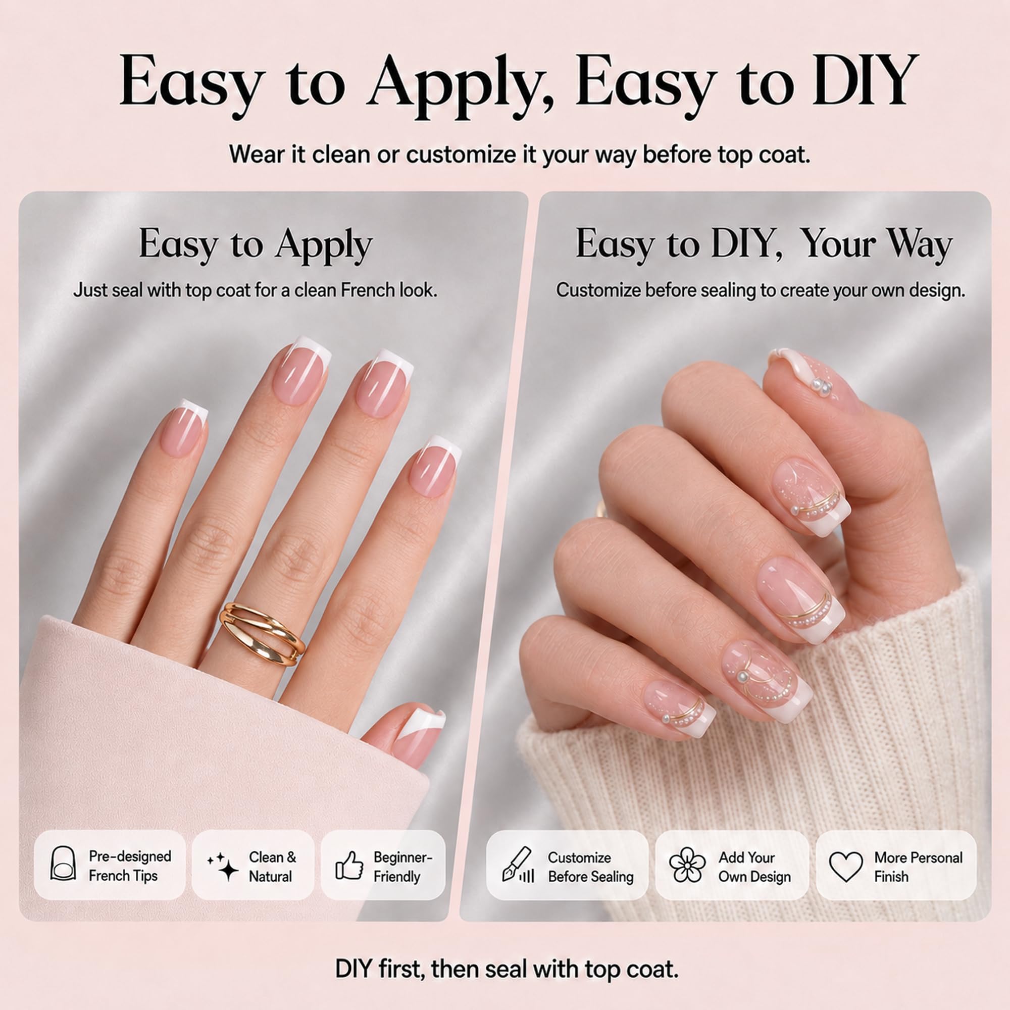 Beetles Press On Nails - 150 Short French Tips -3