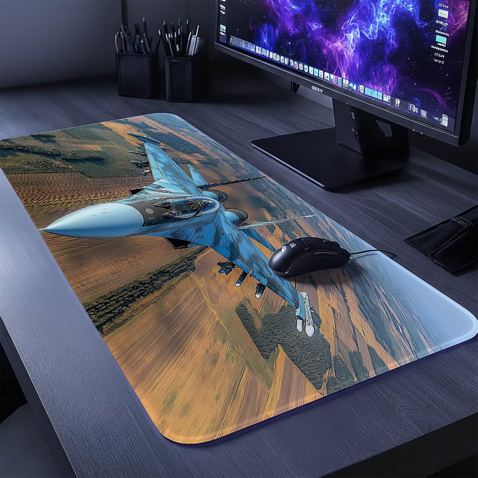 Tappetino Mouse Combattente Tappetino Mouse Gaming Aereo, Mousepad Bordi cuciti Precisione e Velocità Migliorate per Pc Portatile Tastiera Gaming Ufficio Arredamento Casa 500 x 1000 x 3 mm DBYH-5530