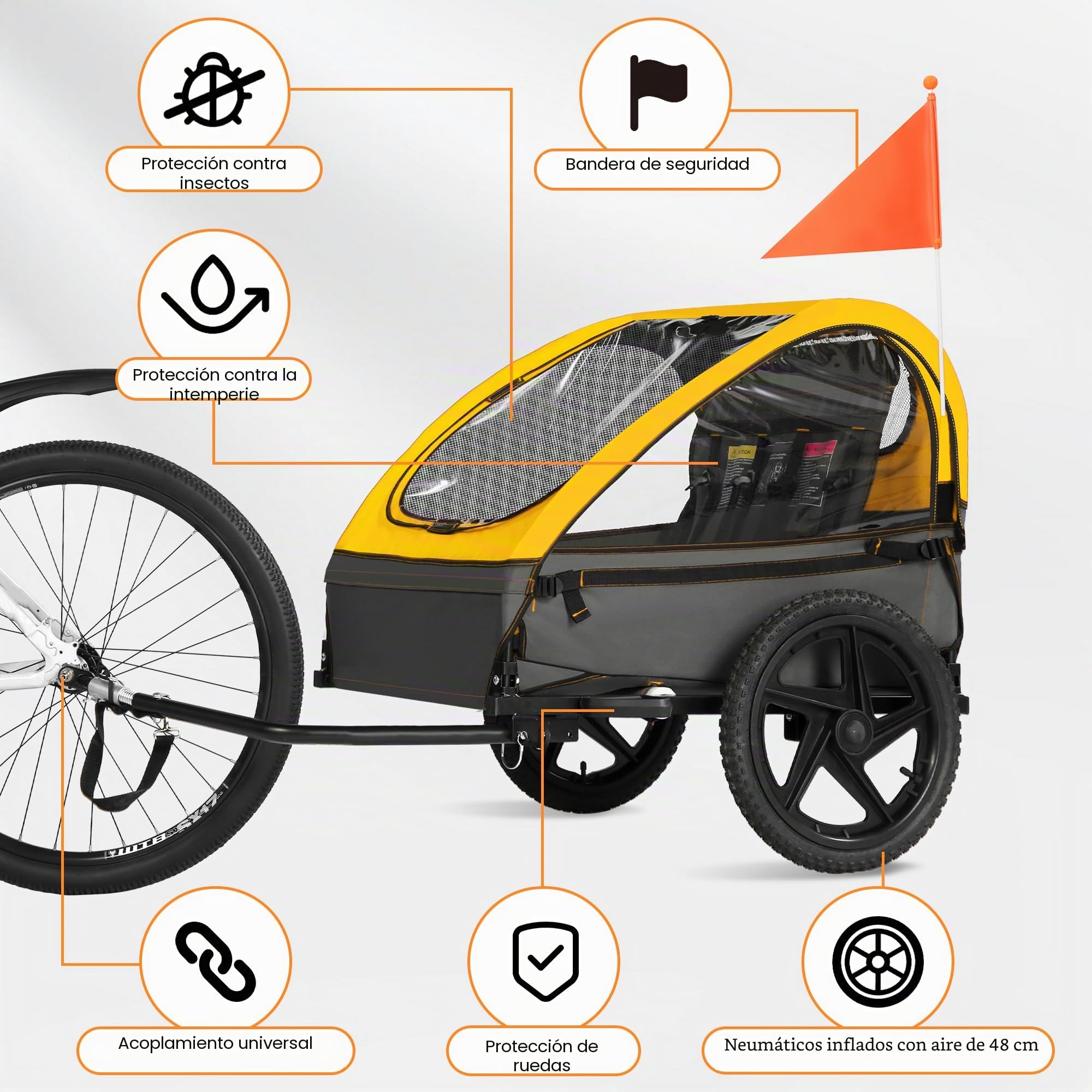 Remolque para Bicicleta Fiximaster, Remolque para Bicicleta para niños, Asiento ergonómico, Montaje Sencillo, Plegable, con neumáticos de Aire y Bolsas de Almacenamiento