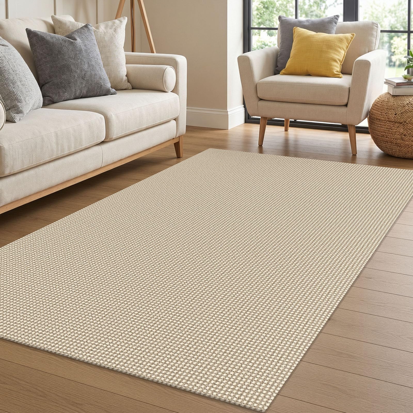 IOHOUZE Washable Area Rug 4x6 Non Slip Rubber Backed Woven Rugs for Entryway Indoor Bedroom Rugs Kitchen Rug Floor Throw Carpet for Entrance Front Door Living Room, Cream/Beige